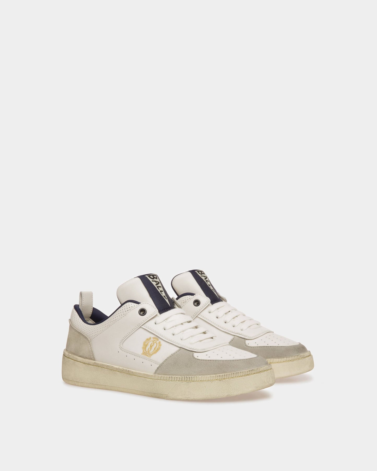 Riweira | Men's Sneakers | Dusty White And Midnight Leather And Fabric | Bally | Still Life 3/4 Front