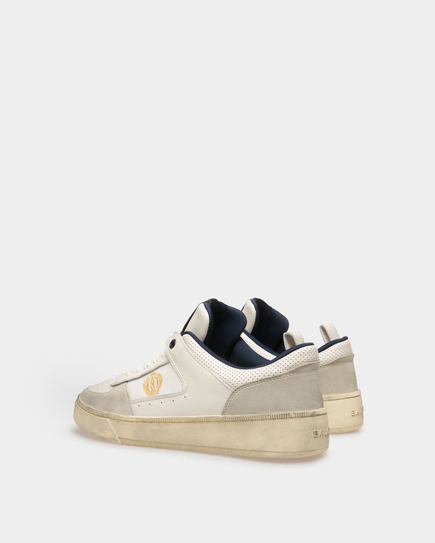 Riweira | Men's Sneakers | Dusty White And Midnight Leather And Fabric | Bally | Still Life 3/4 Back