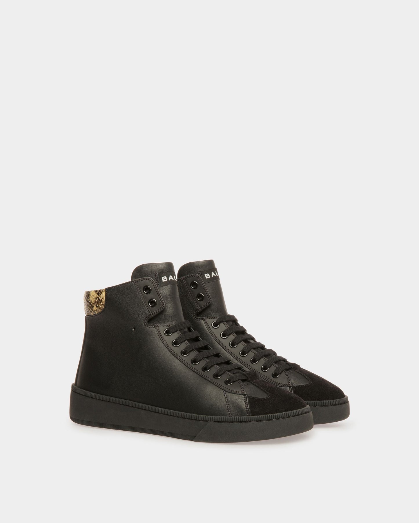 Randy | Men's Sneakers | Black And Python Print Leather | Bally | Still Life 3/4 Front