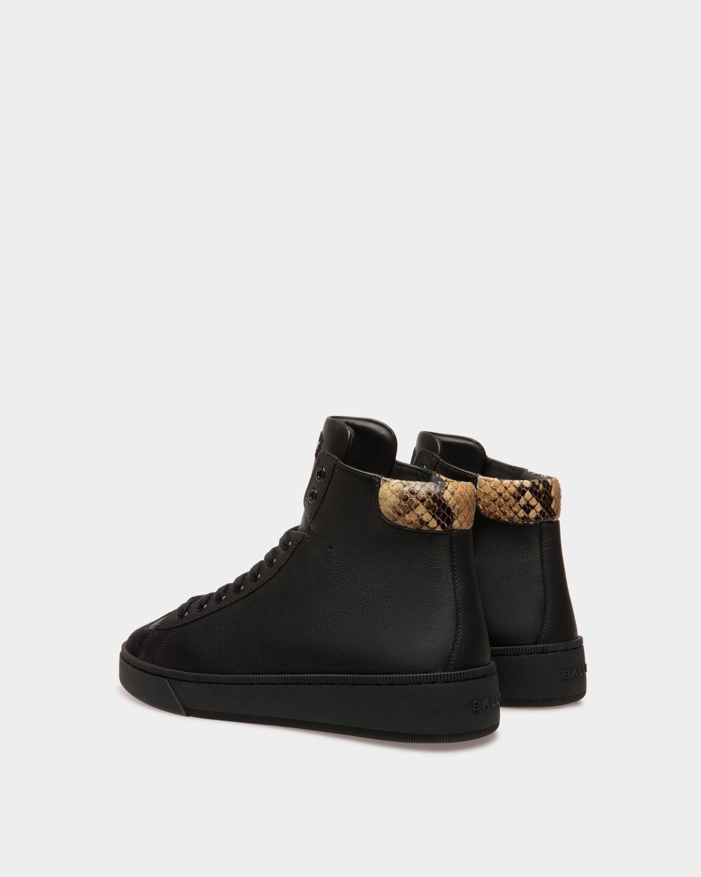 Randy | Men's Sneakers | Black And Python Print Leather | Bally | Still Life 3/4 Back