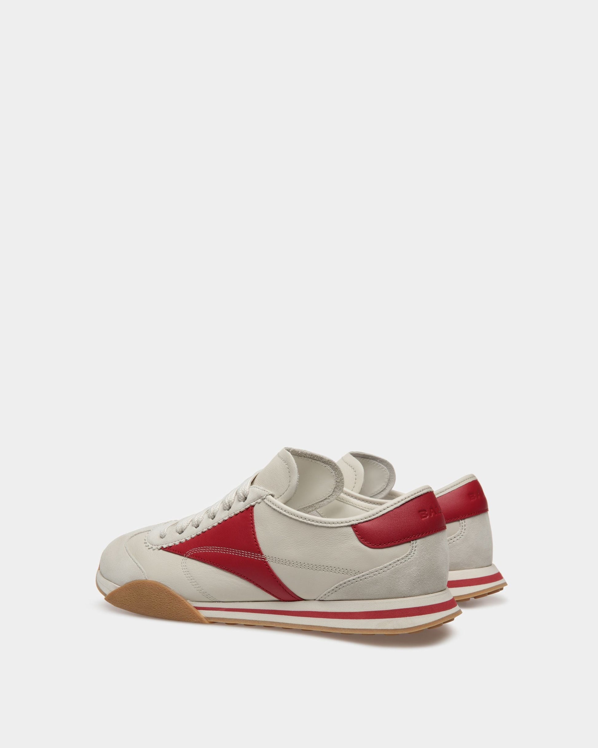Sonney | Men's Sneakers | Dusty White And Deep Ruby Leather | Bally | Still Life 3/4 Back