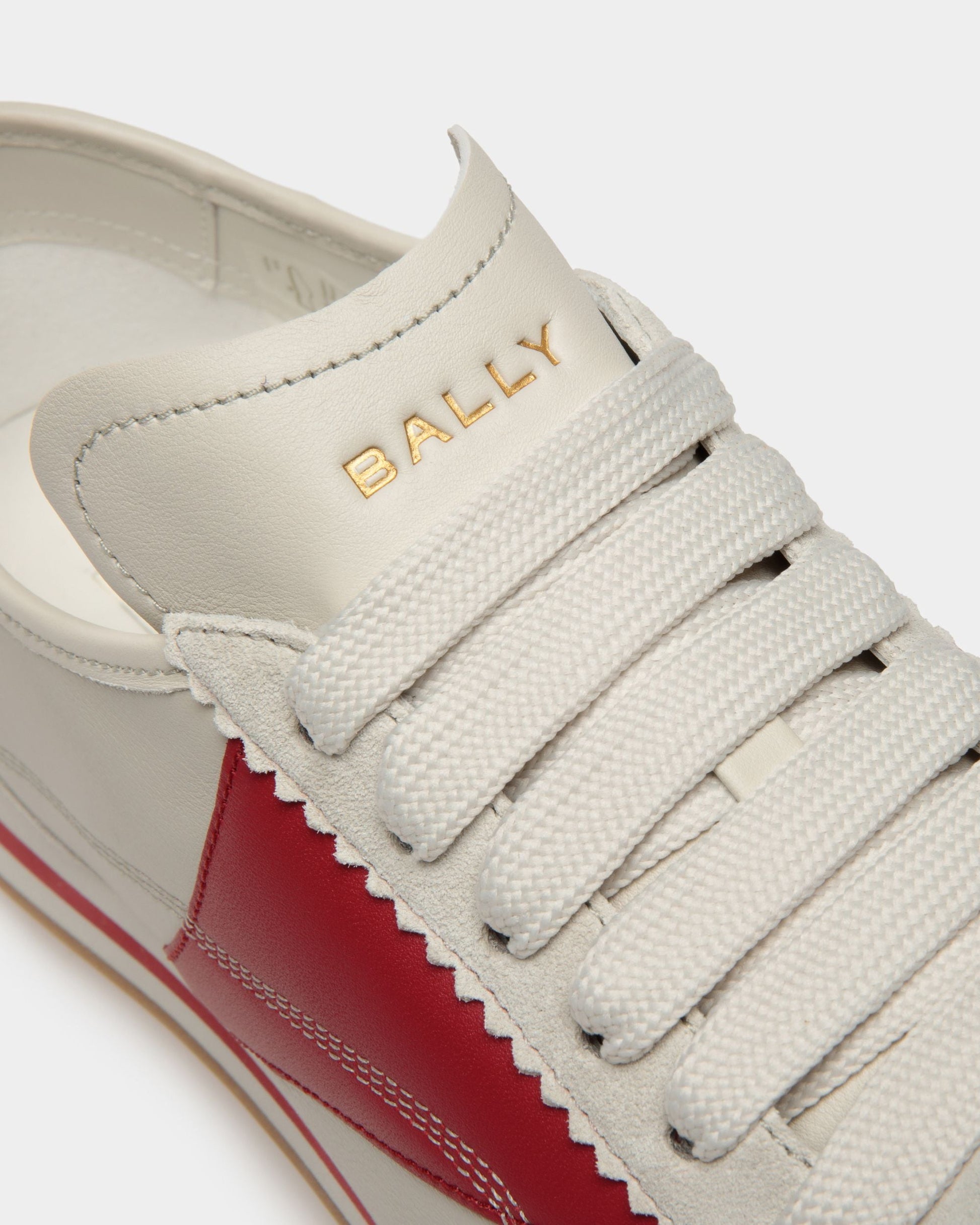 Sonney | Men's Sneakers | Dusty White And Deep Ruby Leather | Bally | Still Life Detail