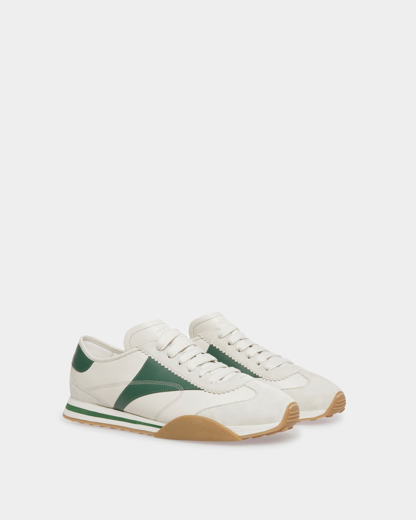 Sonney | Men's Sneakers | Dusty White And Kelly Green Leather| Bally | Still Life 3/4 Front