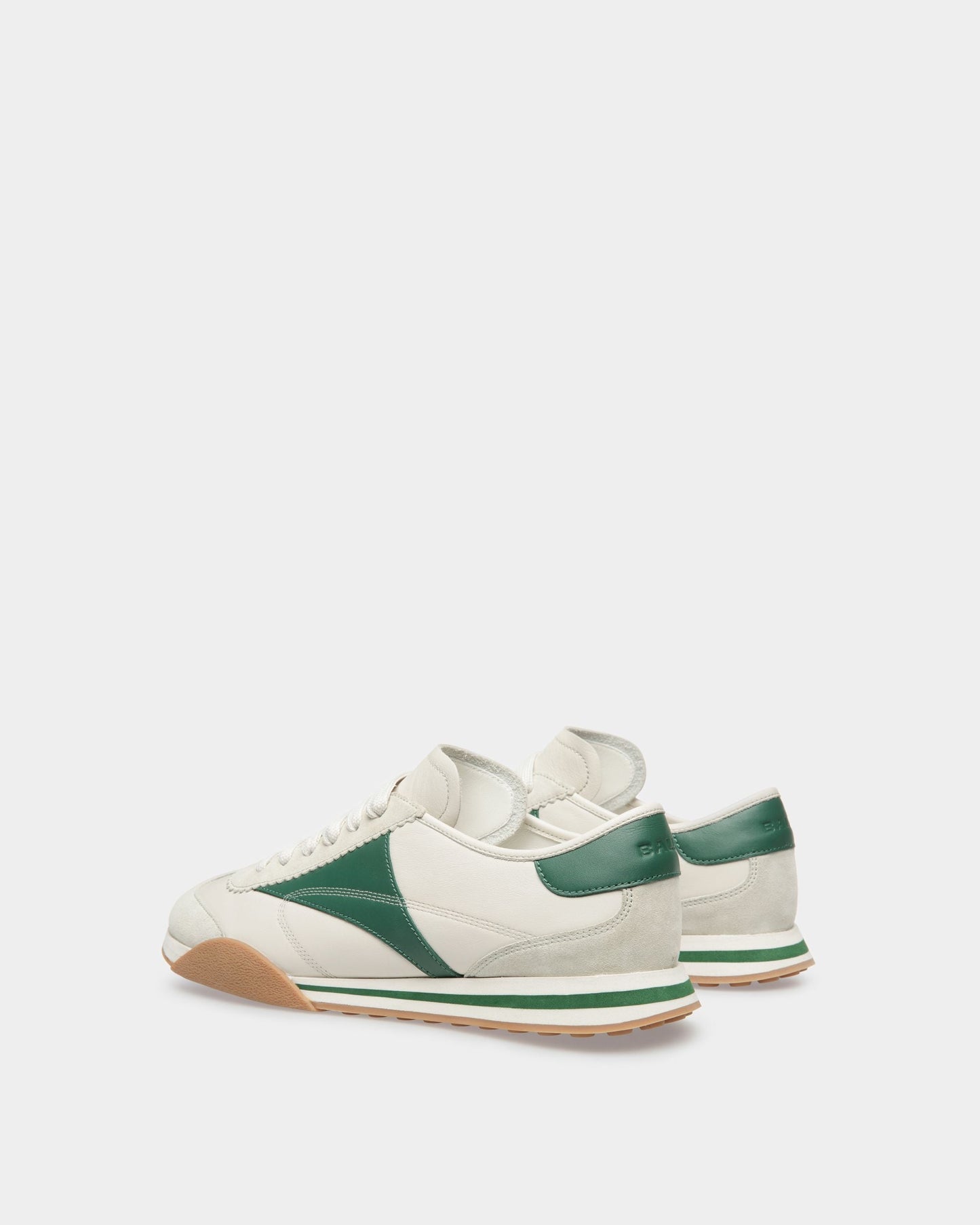 Sonney | Men's Sneakers | Dusty White And Kelly Green Leather| Bally | Still Life 3/4 Back