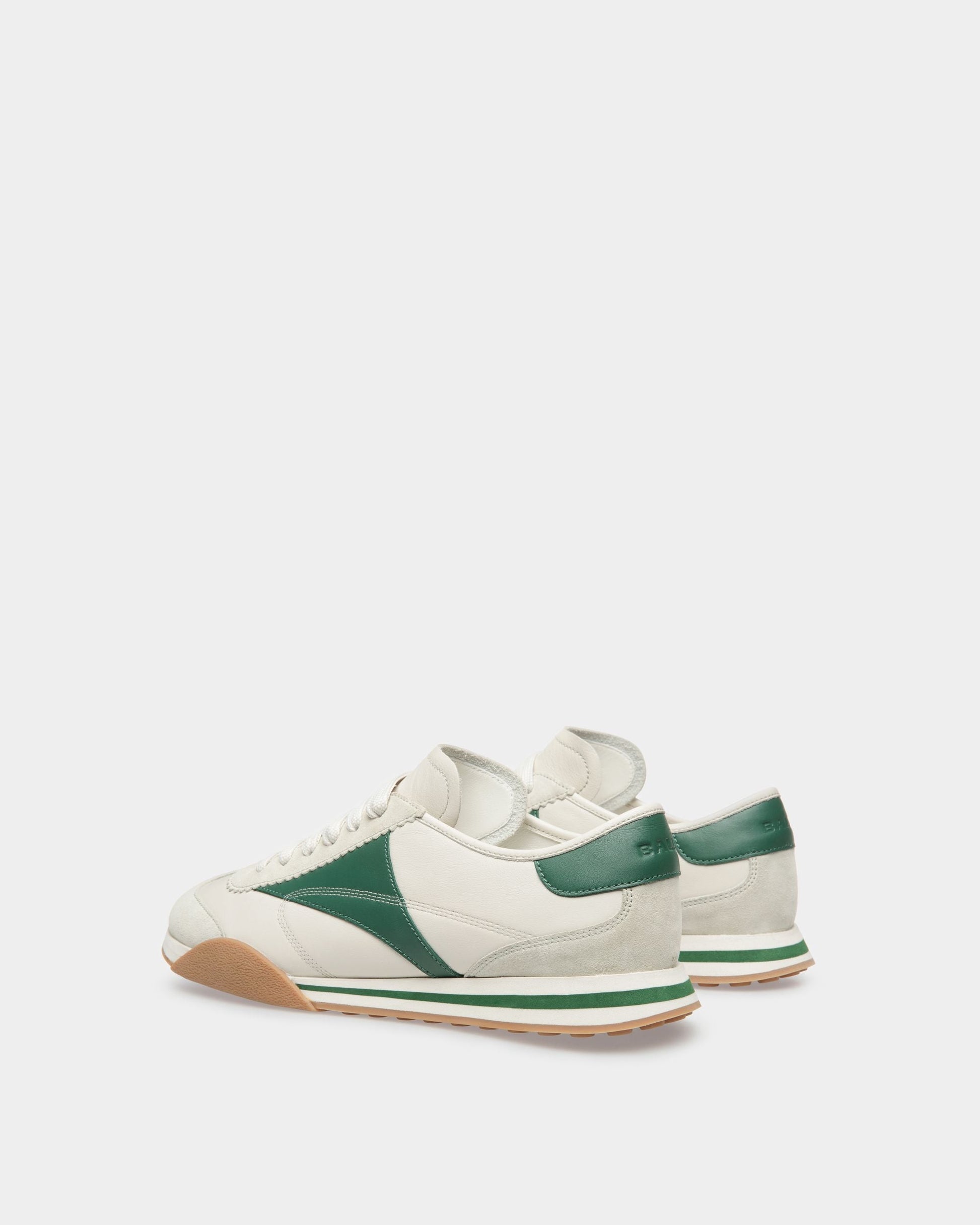 Sonney | Men's Sneakers | Dusty White And Kelly Green Leather| Bally | Still Life 3/4 Back