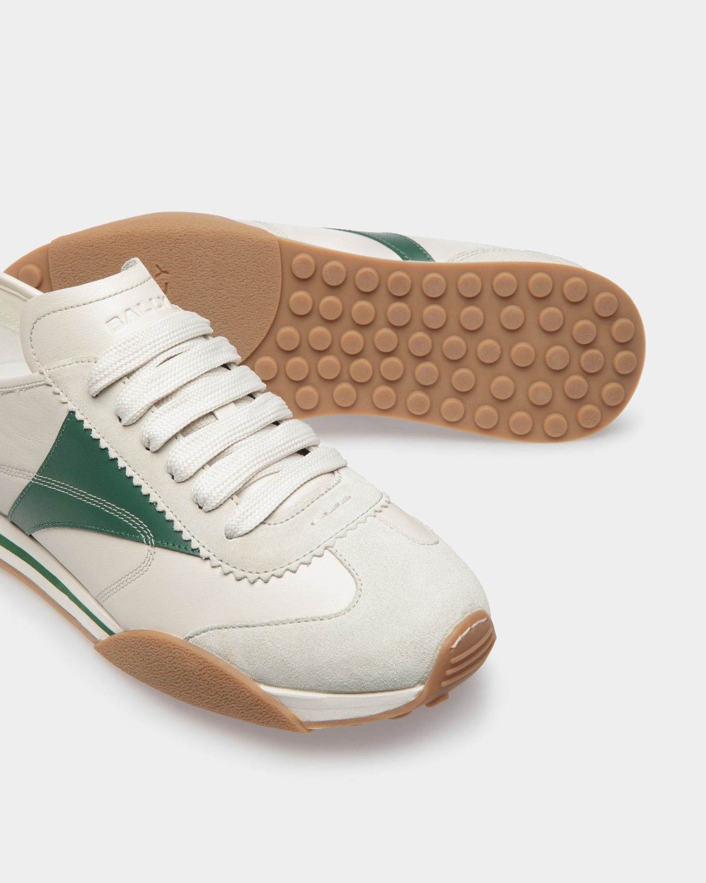 Sonney | Men's Sneakers | Dusty White And Kelly Green Leather| Bally | Still Life Below