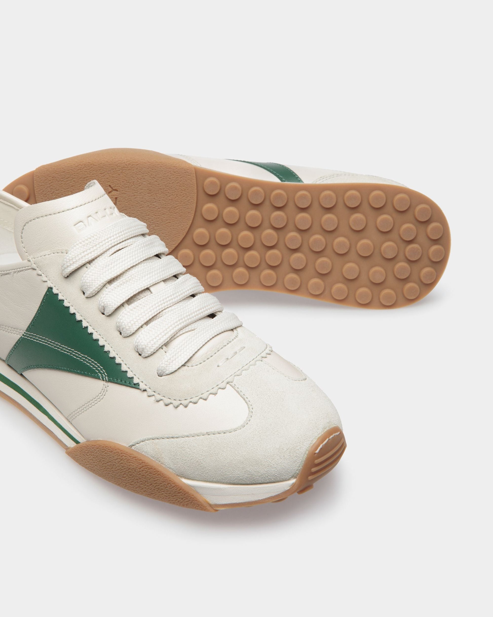 Sonney | Men's Sneakers | Dusty White And Kelly Green Leather| Bally | Still Life Below