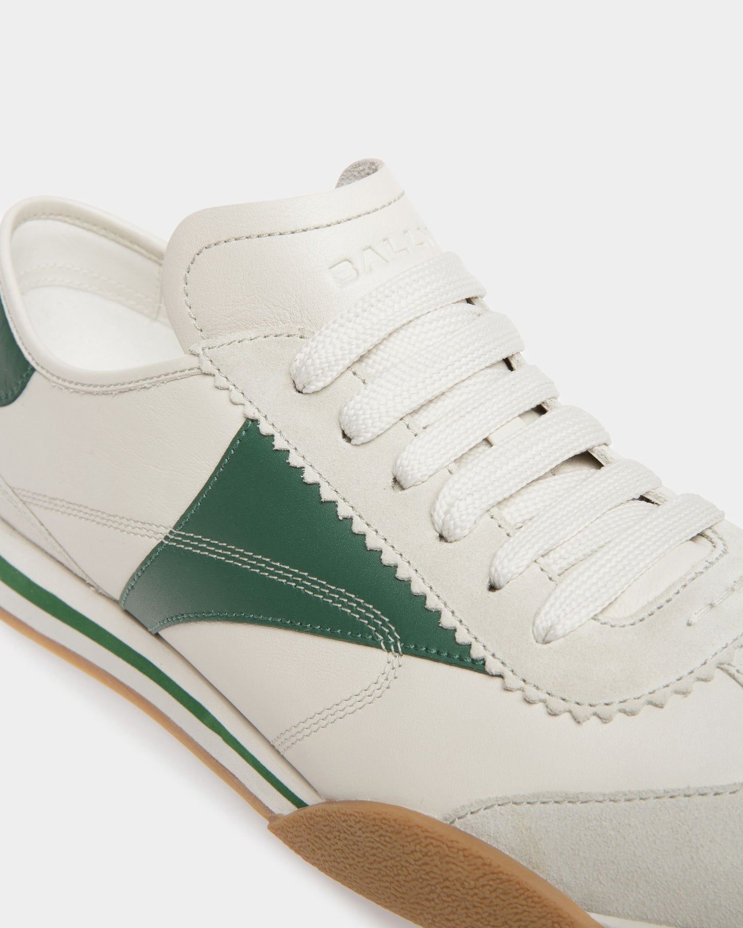 Sonney | Men's Sneakers | Dusty White And Kelly Green Leather| Bally | Still Life Detail