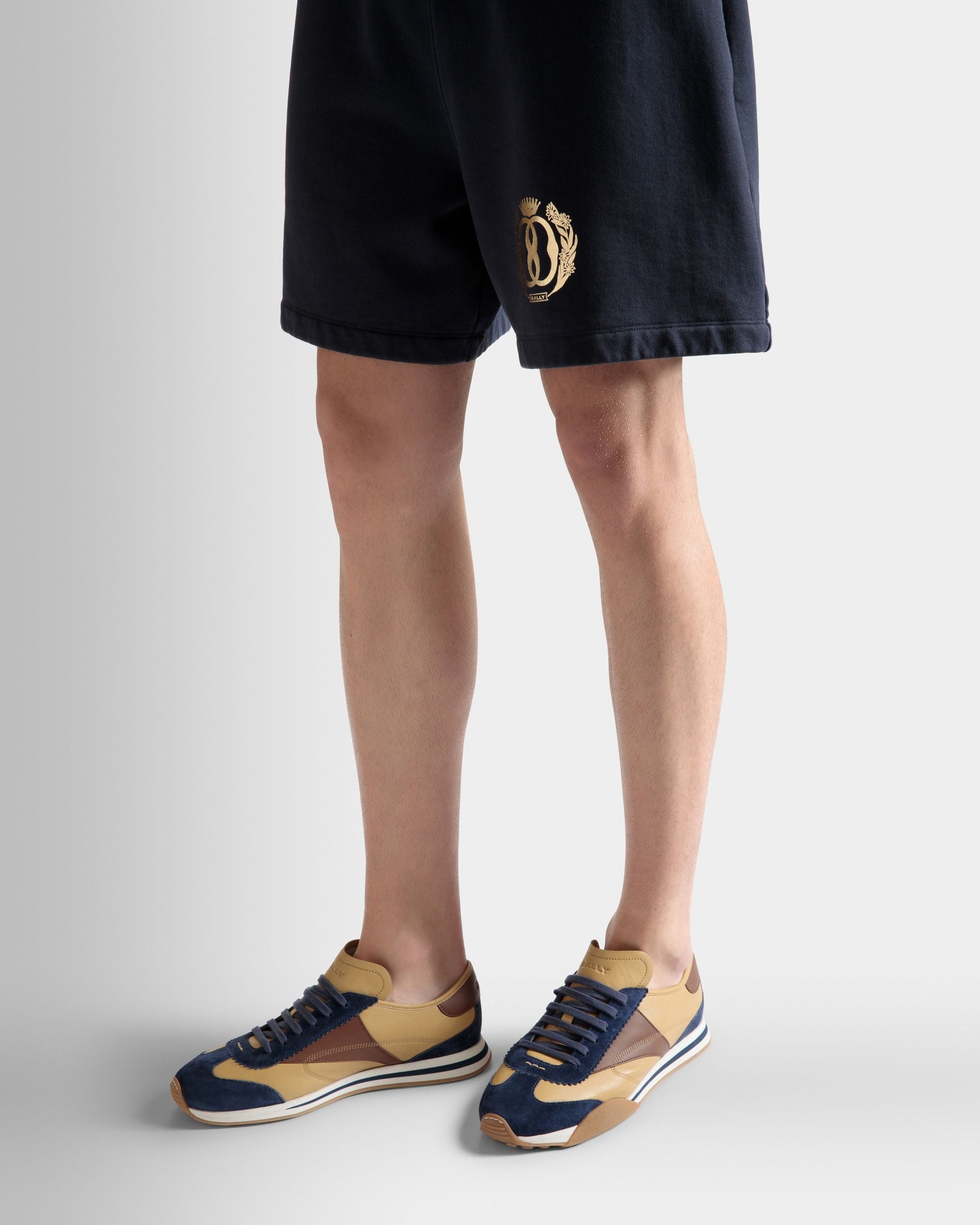Sonney | Men's Sneakers | Marine And Brown Leather | Bally | On Model Close Up