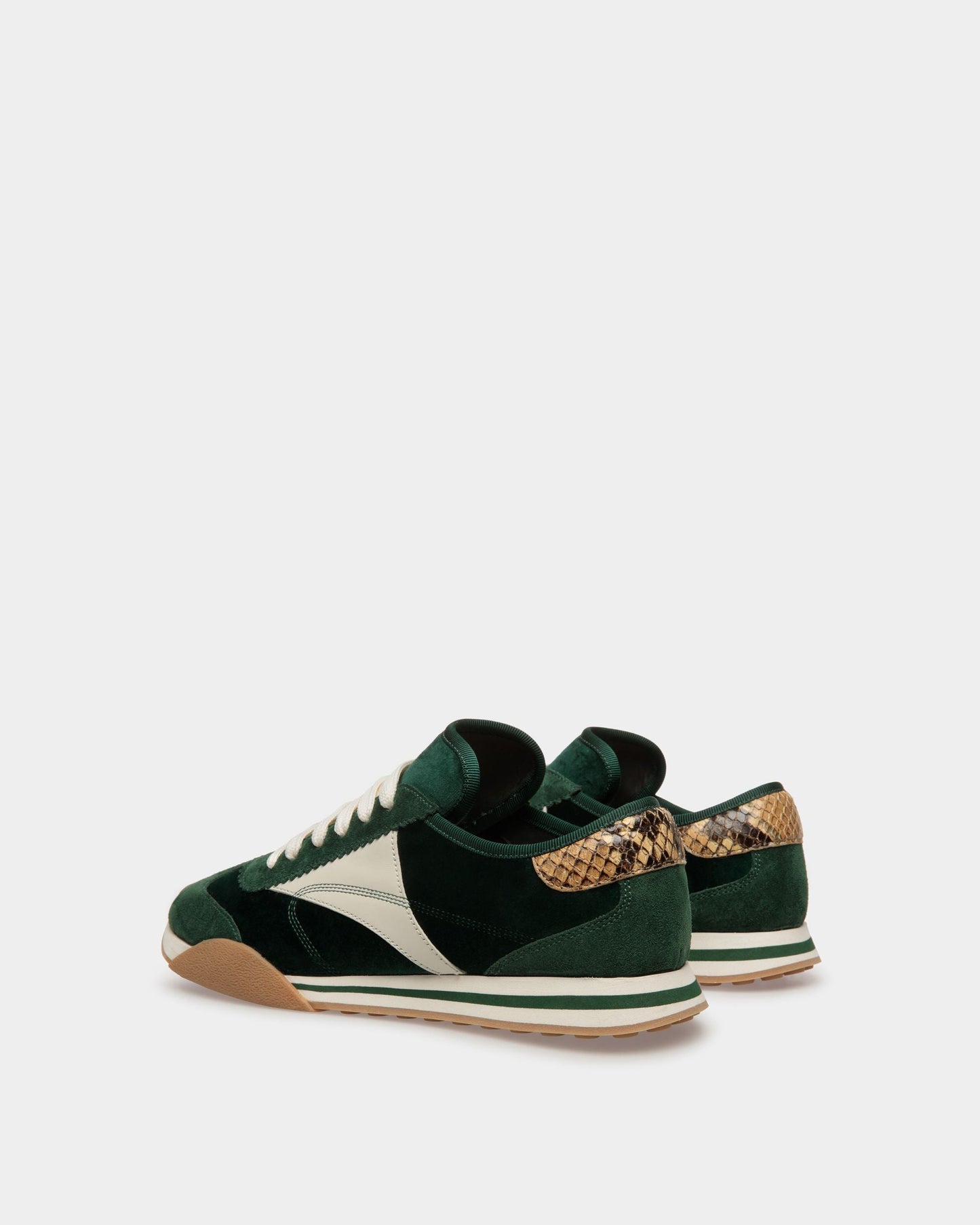 Sonney | Men's Sneakers | Green And Dusty White Leather And Cotton | Bally | Still Life 3/4 Back
