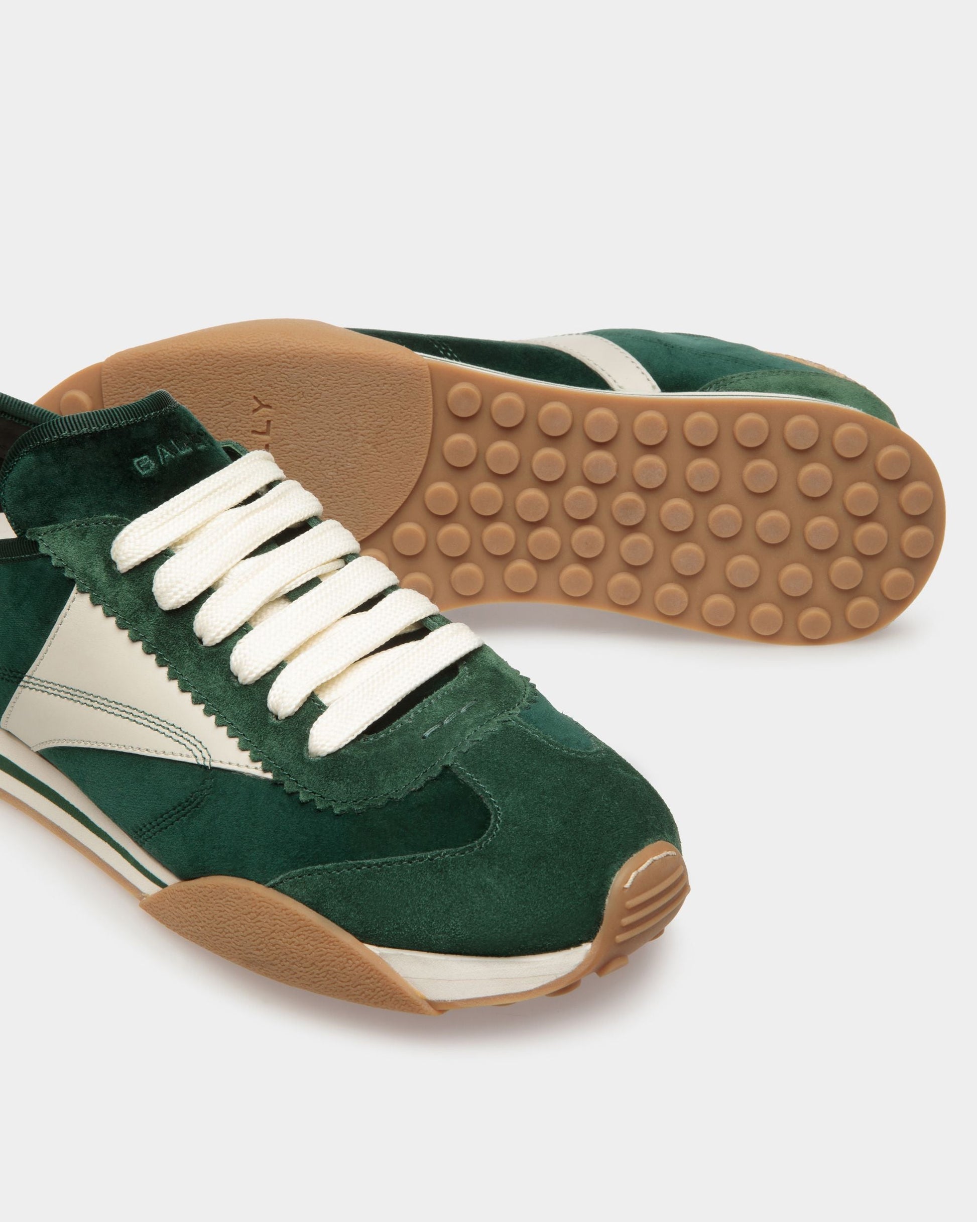 Sonney | Men's Sneakers | Green And Dusty White Leather And Cotton | Bally | Still Life Below