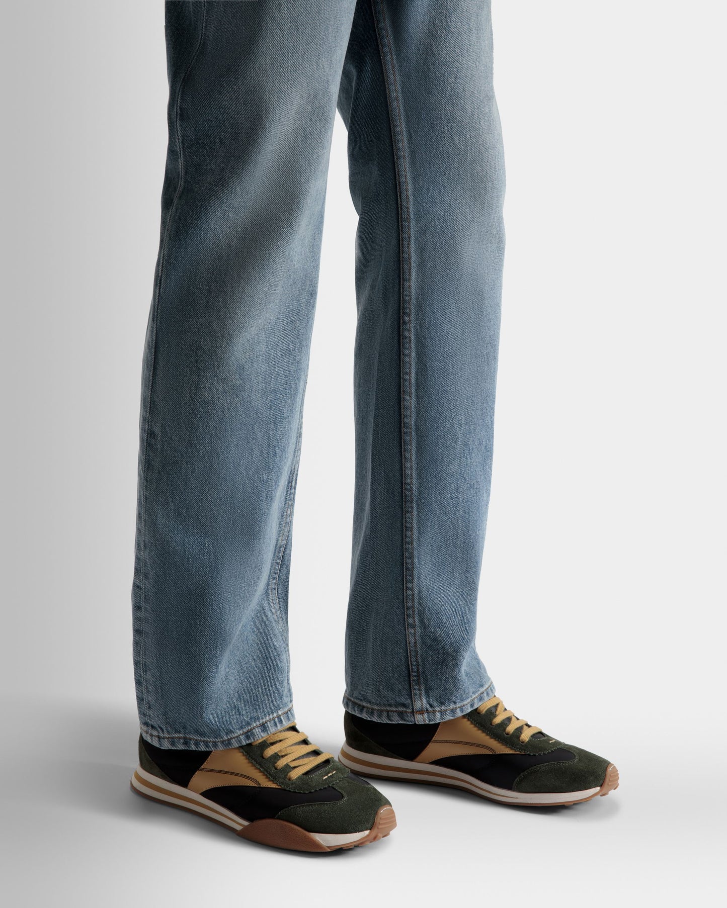Sonney | Men's Sneakers | Green And Black Leather And Fabric | Bally | On Model Close Up