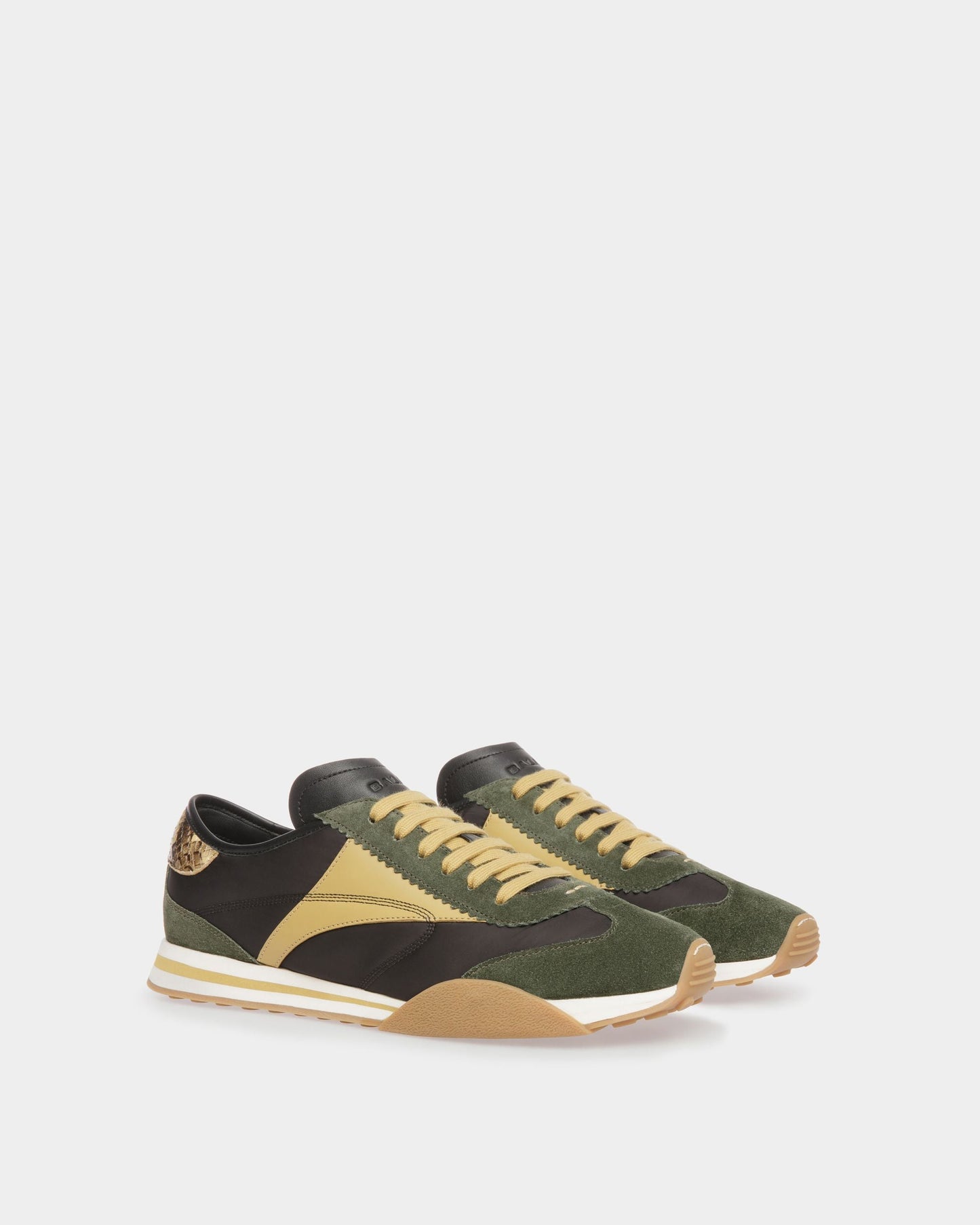 Sonney | Men's Sneakers | Green And Black Leather And Fabric | Bally | Still Life 3/4 Front