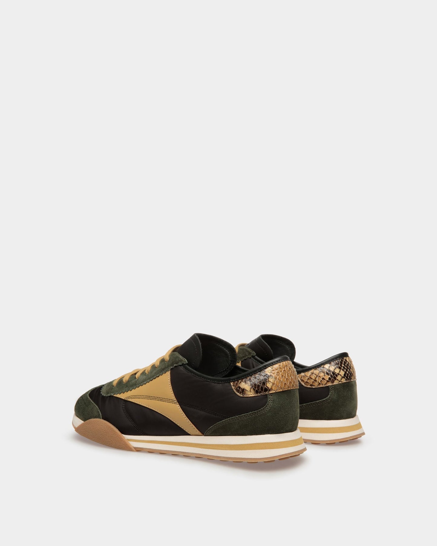 Sonney | Men's Sneakers | Green And Black Leather And Fabric | Bally | Still Life 3/4 Back