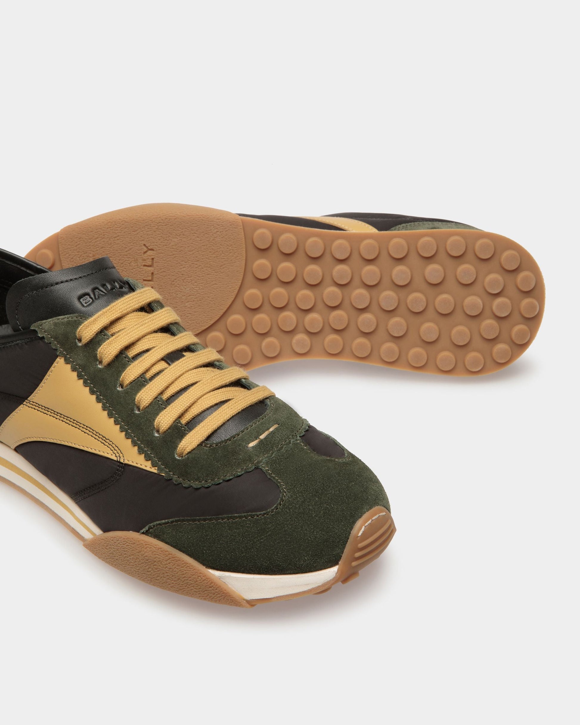 Sonney | Men's Sneakers | Green And Black Leather And Fabric | Bally | Still Life Below