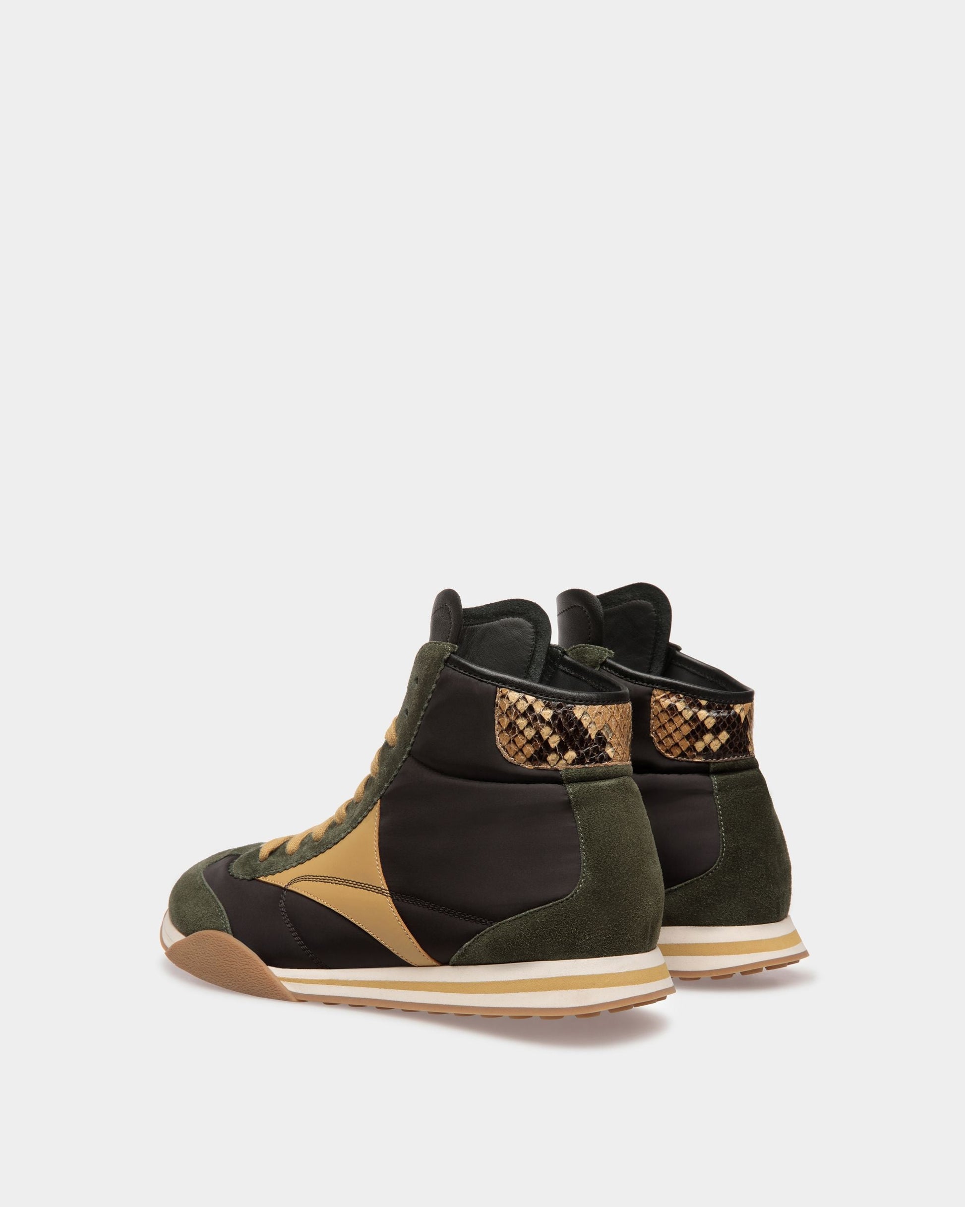 Sonney Mid Top | Men's Sneakers | Green And Black Leather And Fabric | Bally | Still Life 3/4 Back