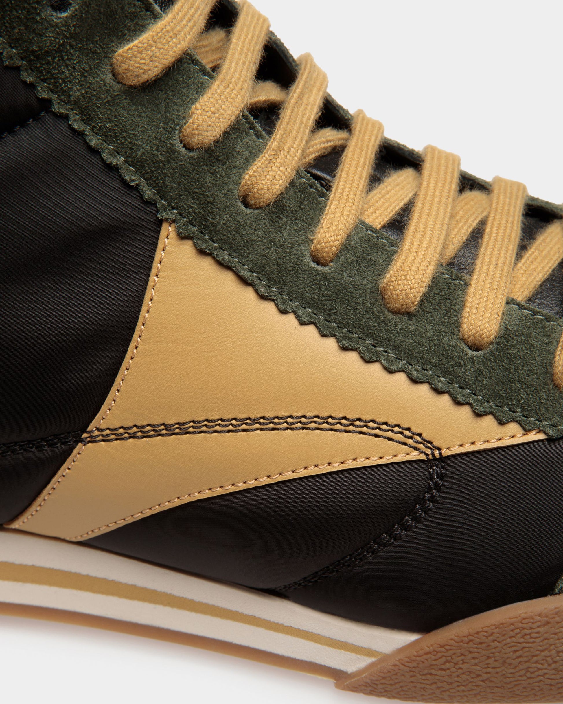 Sonney Mid Top | Men's Sneakers | Green And Black Leather And Fabric | Bally | Still Life Detail