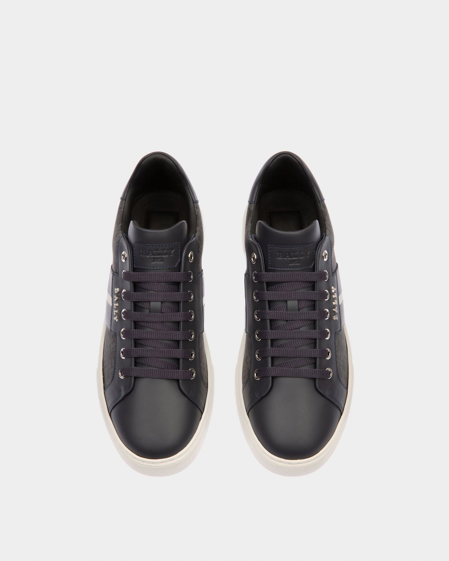 Myron Cotton Mix & Leather Sneakers In Grey & Navy