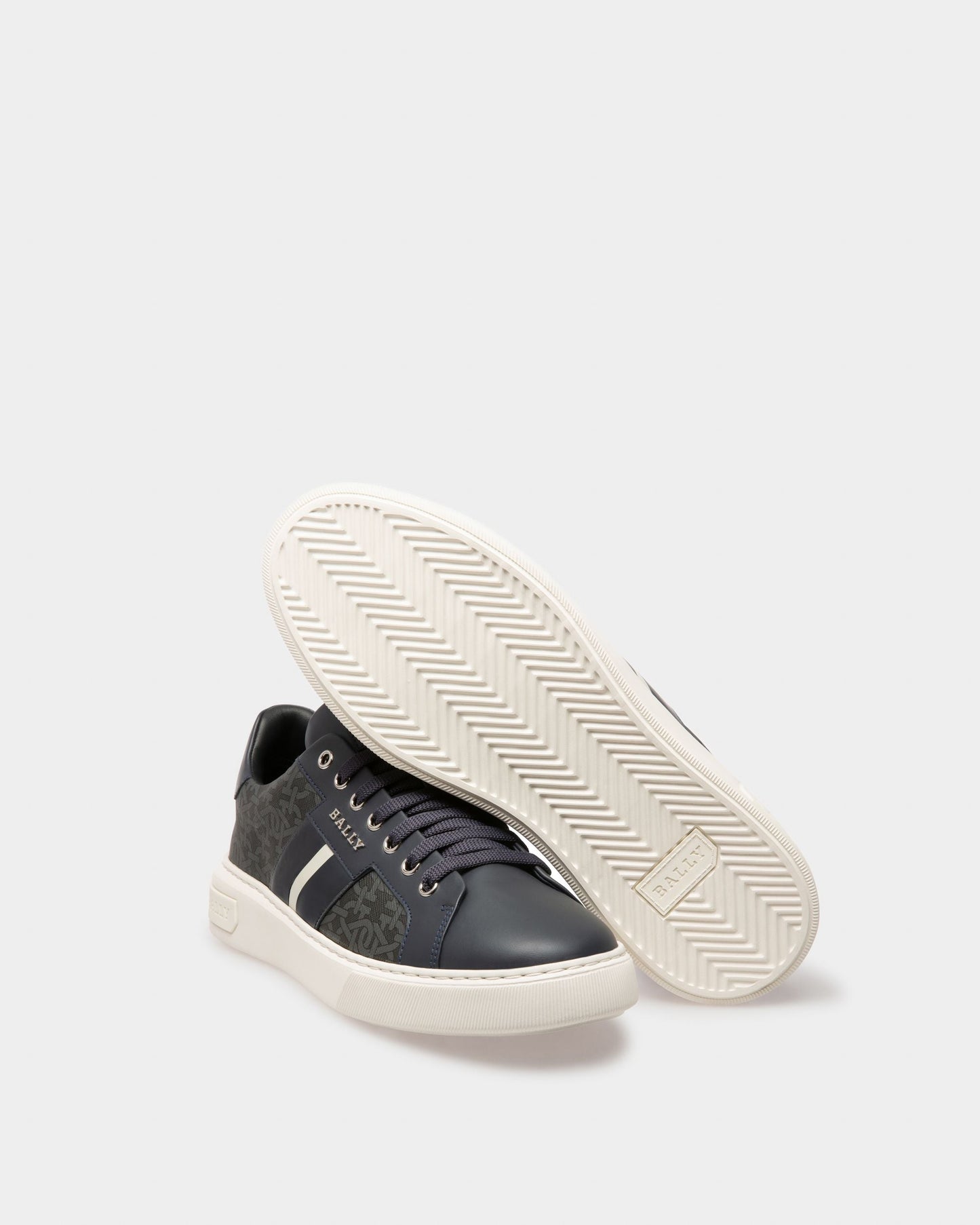 Myron Cotton Mix & Leather Sneakers In Grey & Navy
