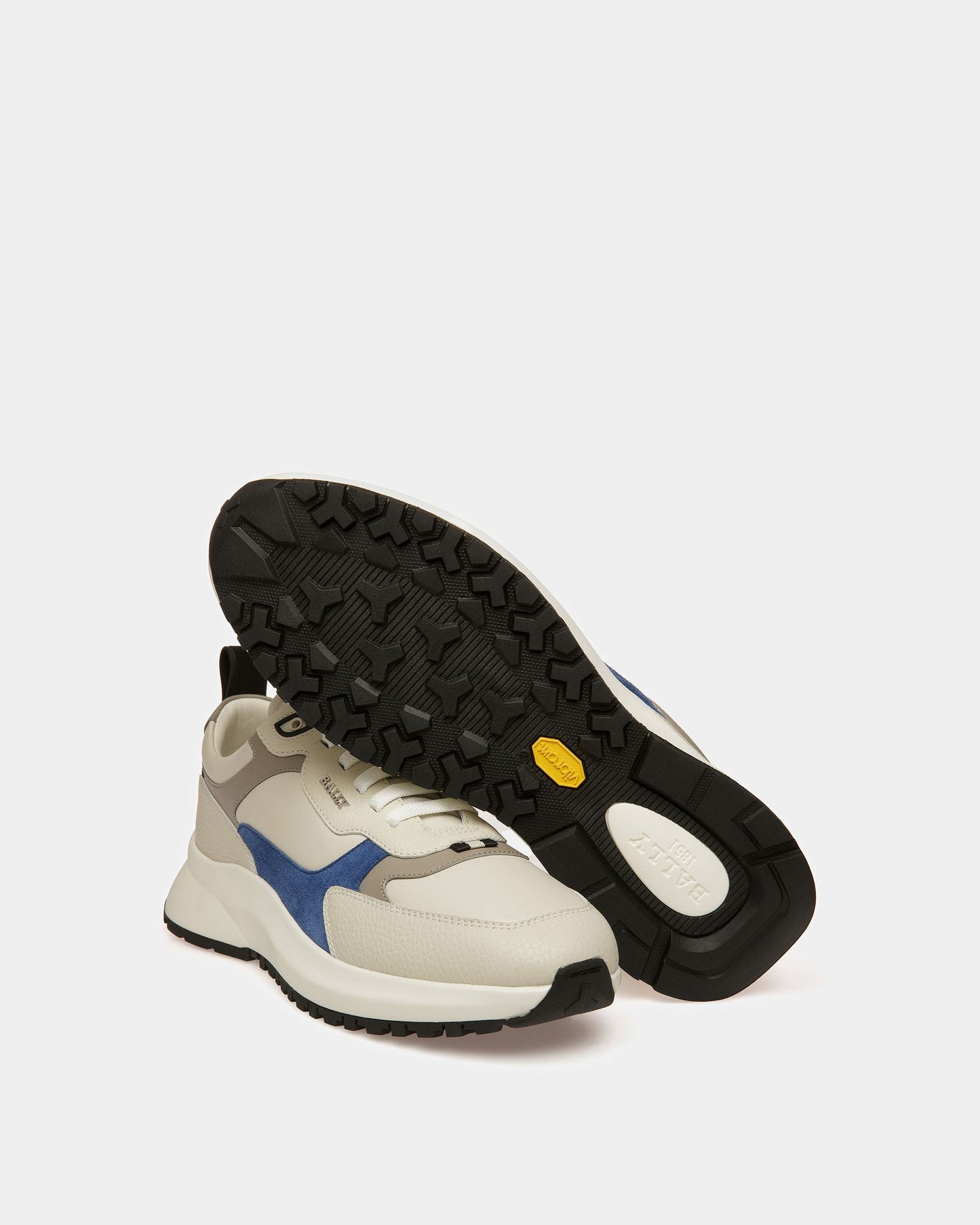 Dave Leather And Fabric Sneakers In Dusty White And Blue Neon