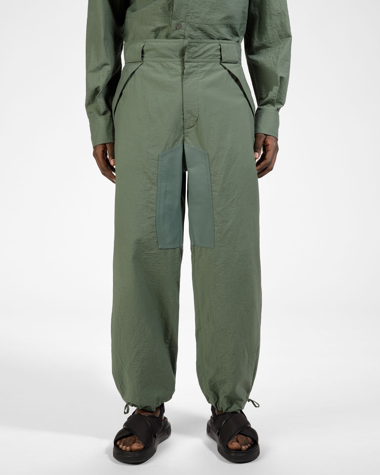 Cotton Mix Trousers In Sage