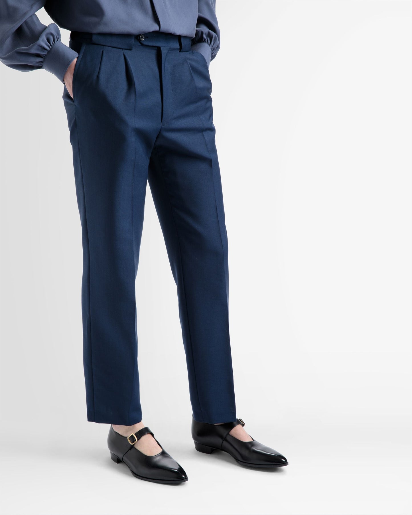 Wool Mix Straight Pants In Navy