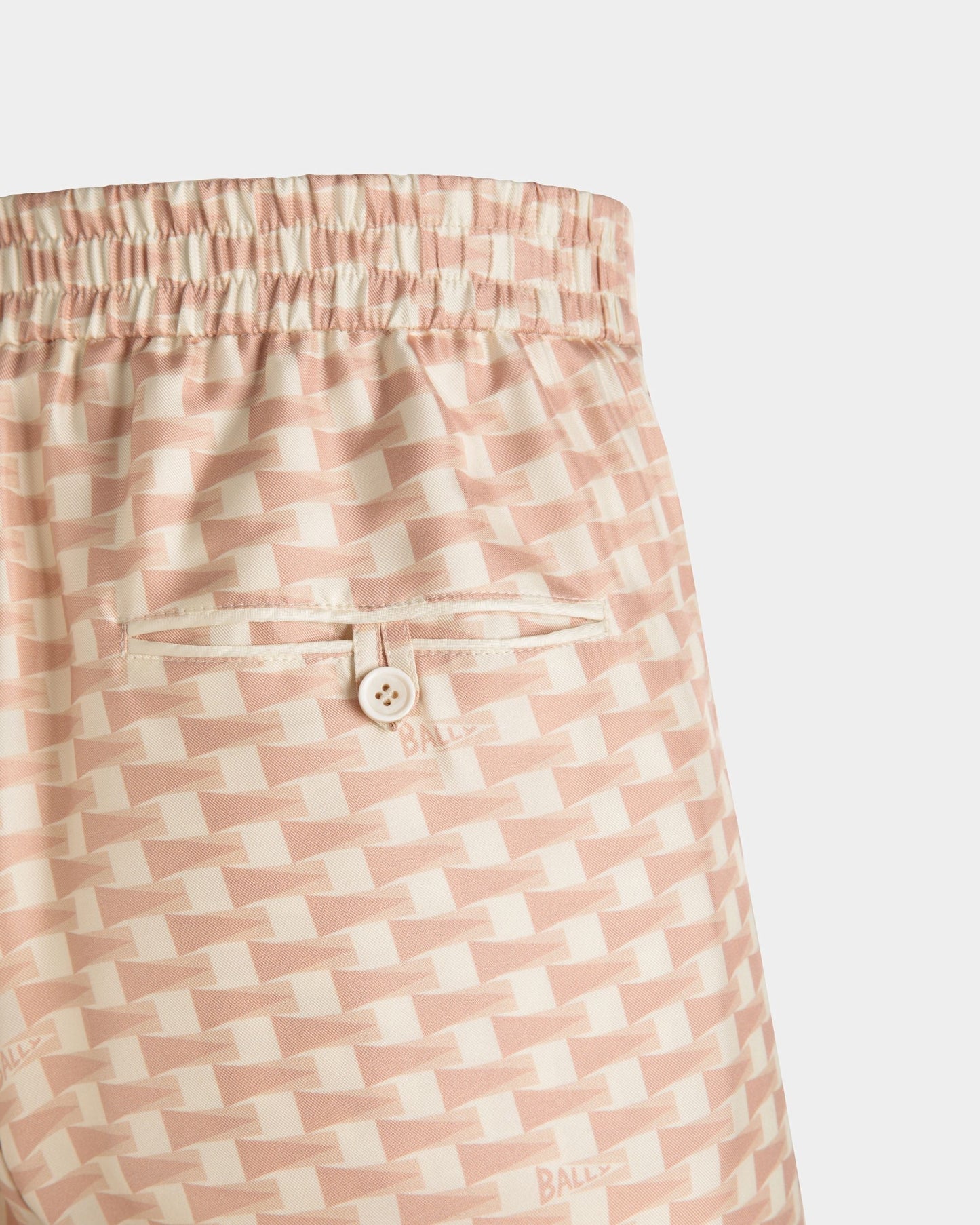 Pennant Print Pants | Men's Pants | Dusty Petal Silk | Bally | On Model Detail