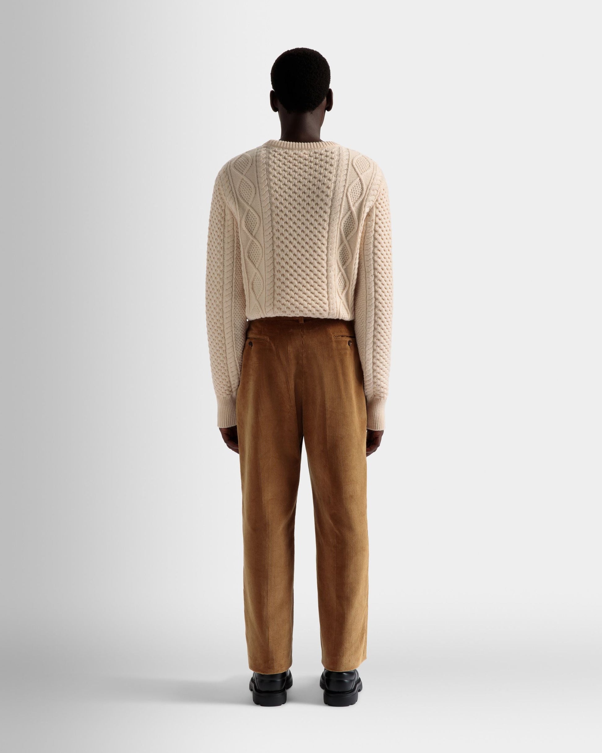 Corduroy Tailored Pants | Men's Pants | Camel Cotton | Bally | On Model Back