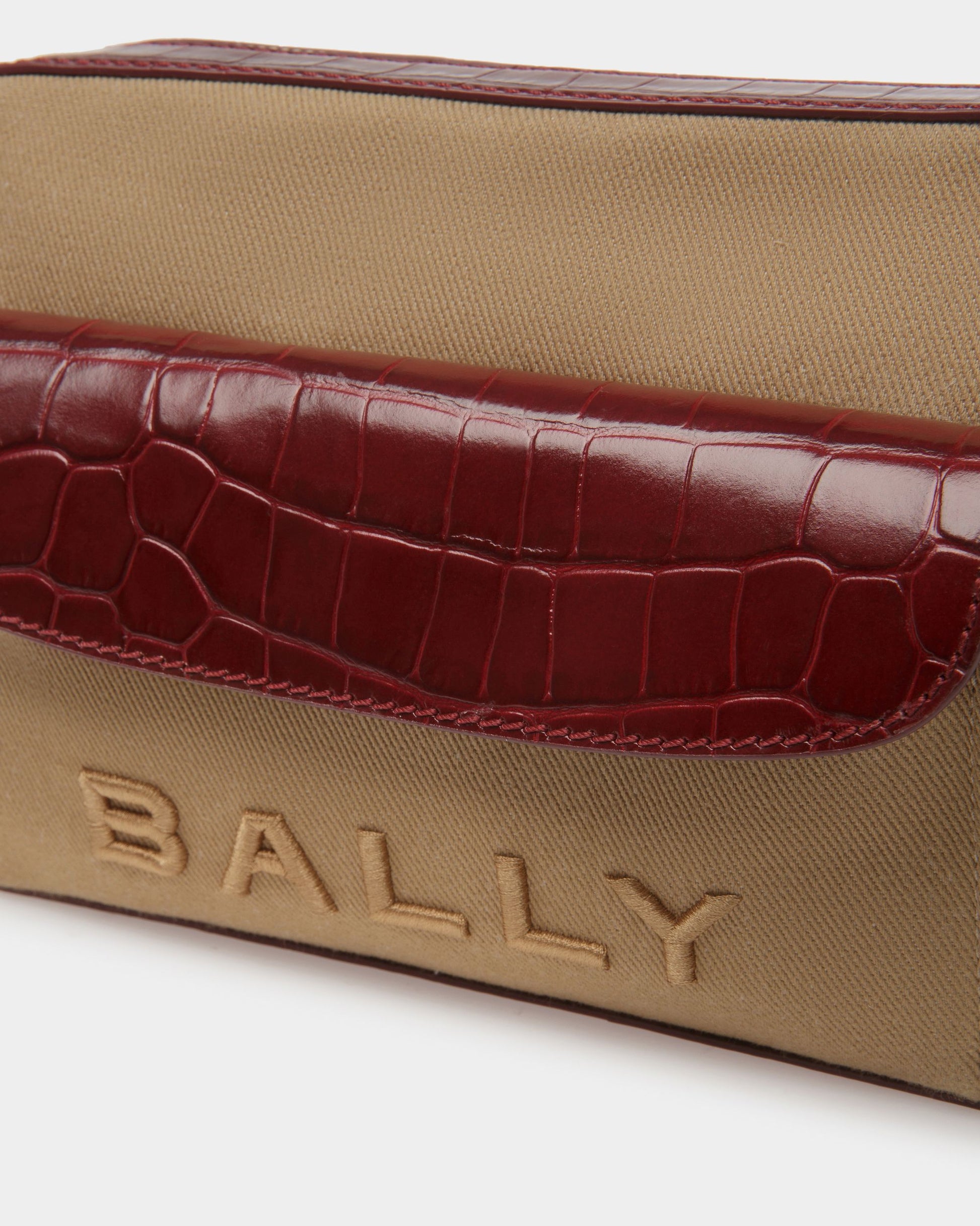 Bar Daniel | Women's Crossbody Bag | Sand And Burgundy Fabric | Bally | Still Life Detail