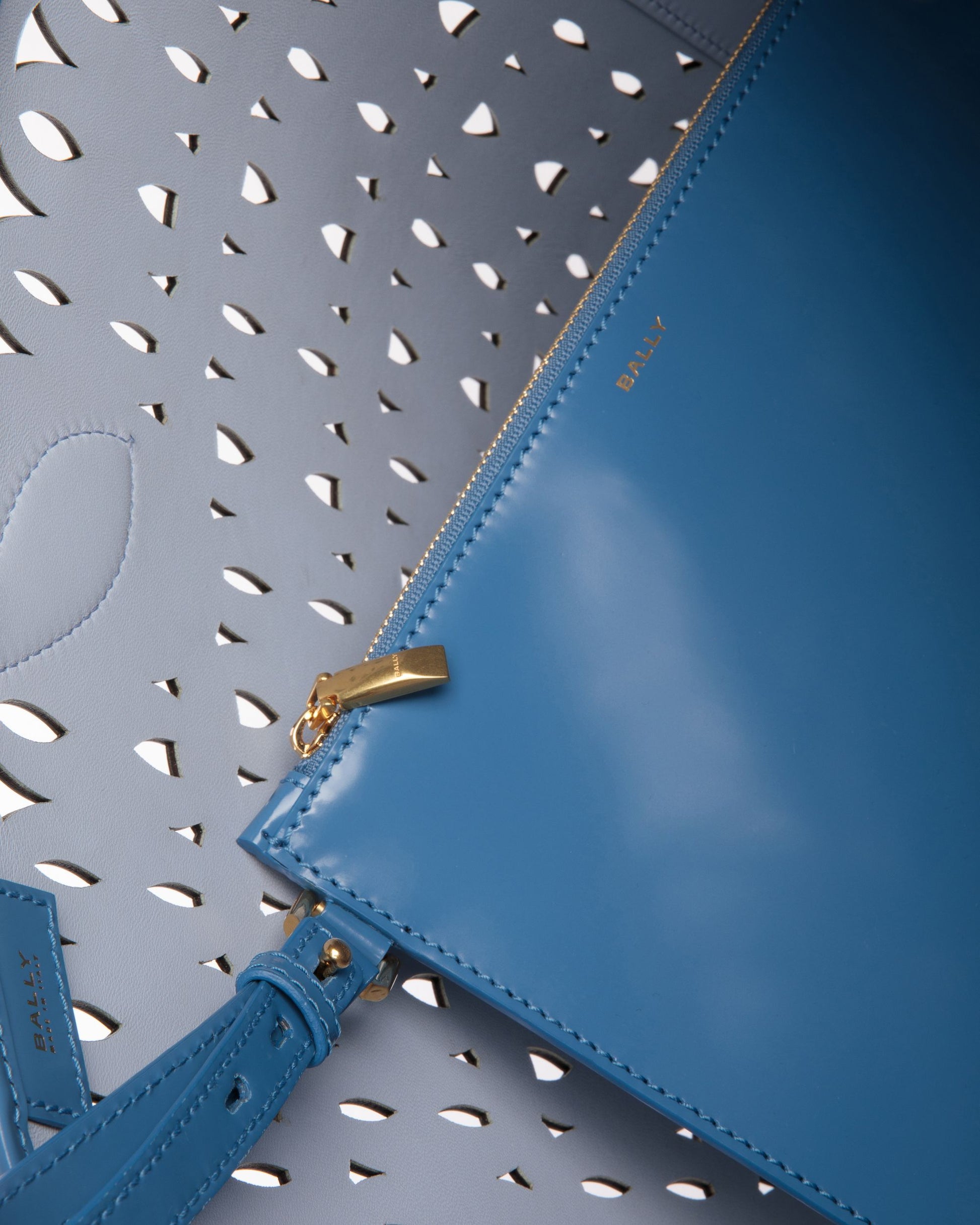 Lago | Women's Tote Bag | Blue Leather | Bally | Still Life Open / Inside