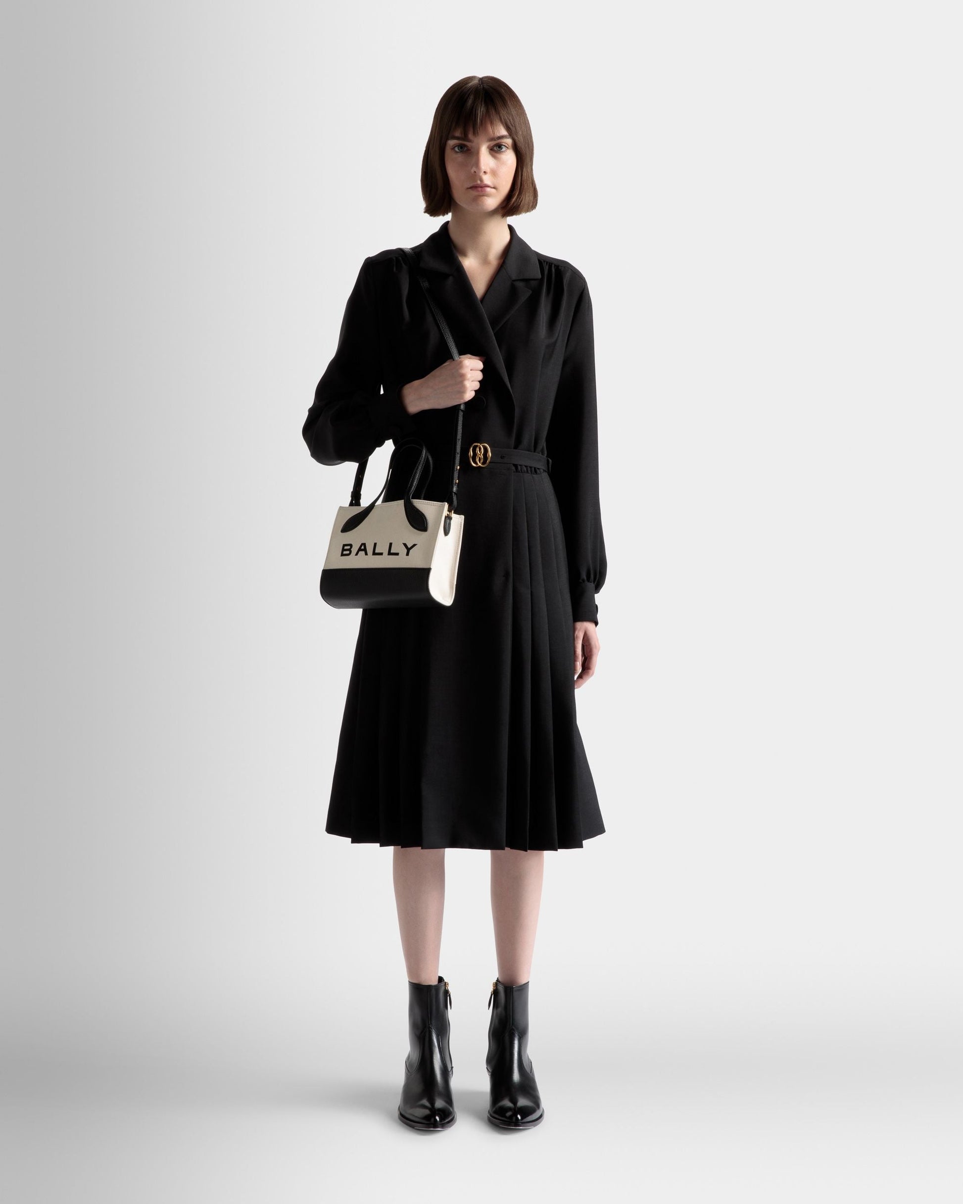 Keep On Extra Small | Women's Minibag | Natural And Black Fabric | Bally | On Model Front