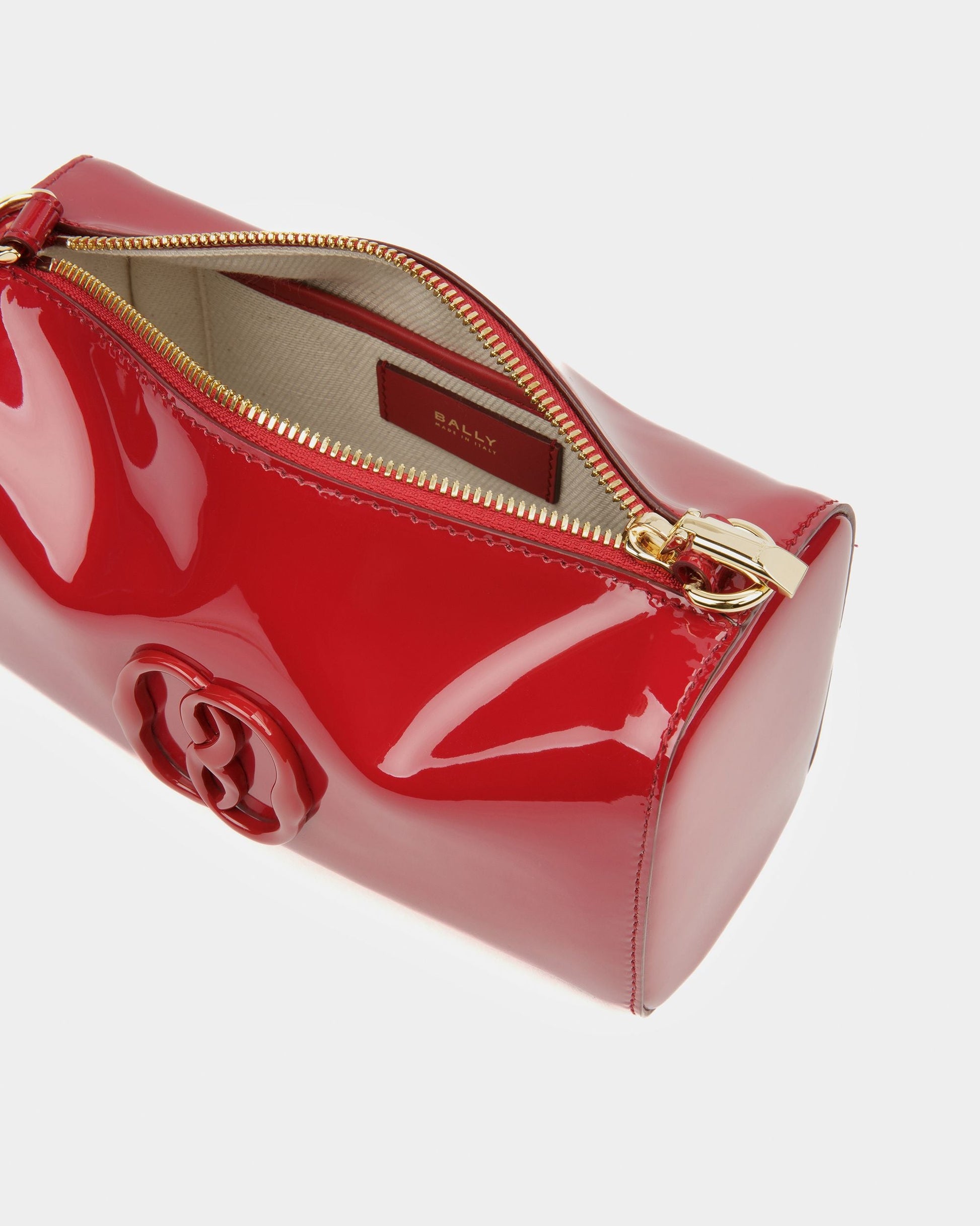 Emblem Rox Minibag | Women's Minibag | Deep Ruby Leather | Bally | Still Life Open / Inside