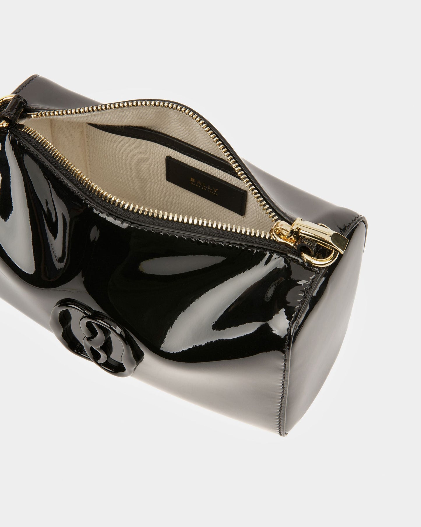 Emblem Rox Minibag | Women's Minibag | Black Leather | Bally | Still Life Open / Inside