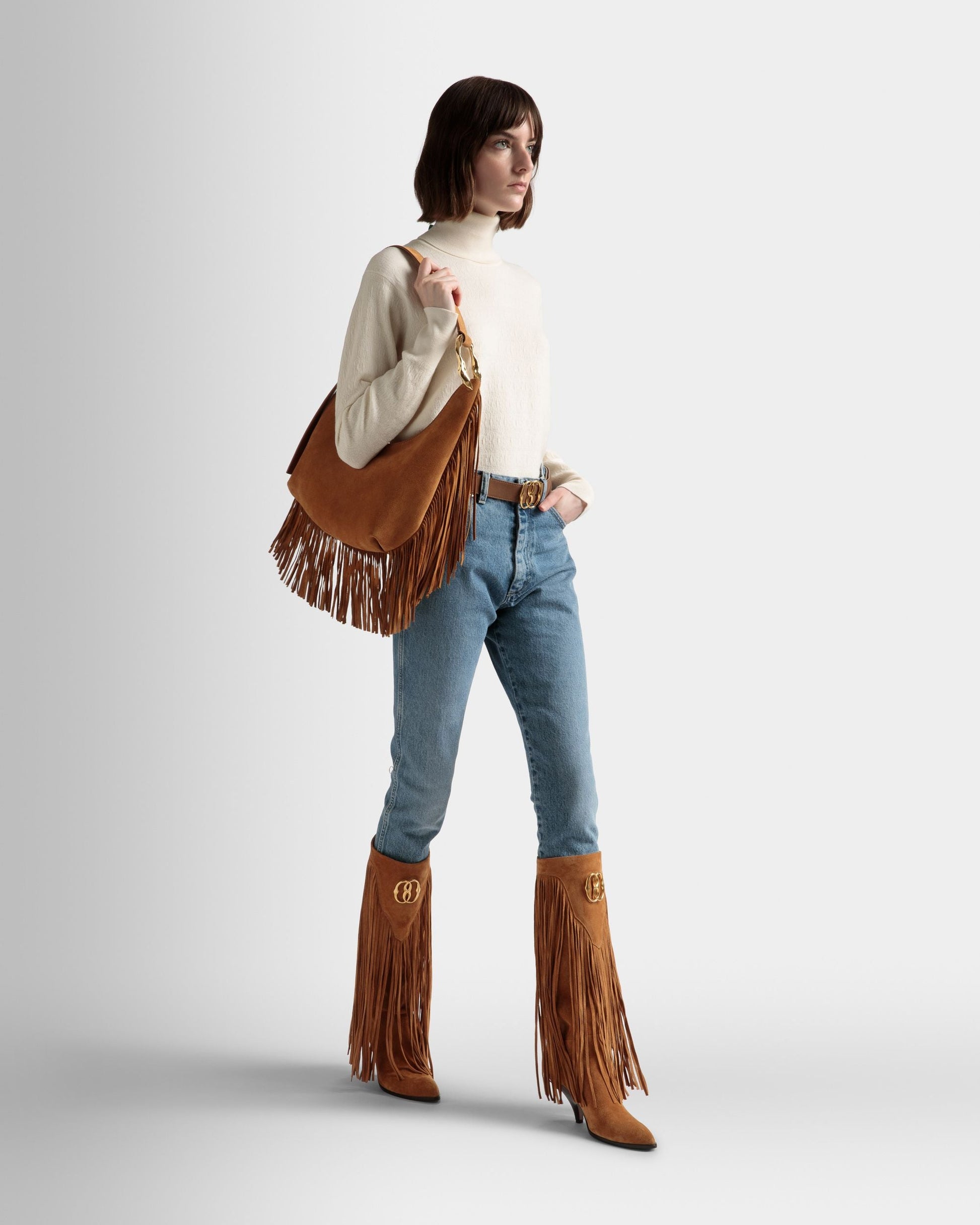 Baroque Ring | Women's Shoulder Bag | Desert Leather | Bally | On Model Front