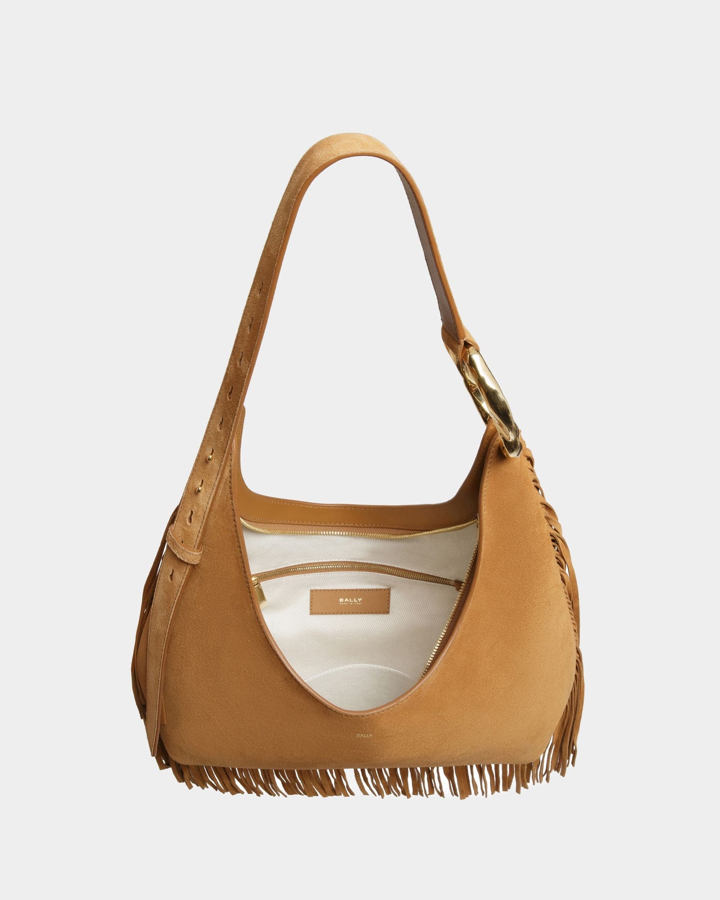 Baroque Ring | Women's Shoulder Bag | Desert Leather | Bally | Still Life Open / Inside