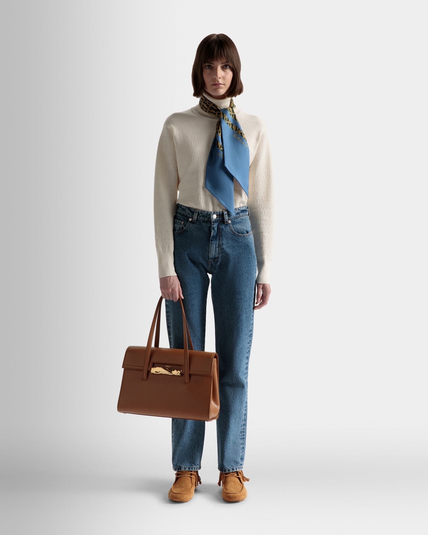 Baroque Fold | Women's Shoulder Bag | Desert Leather | Bally | On Model Front