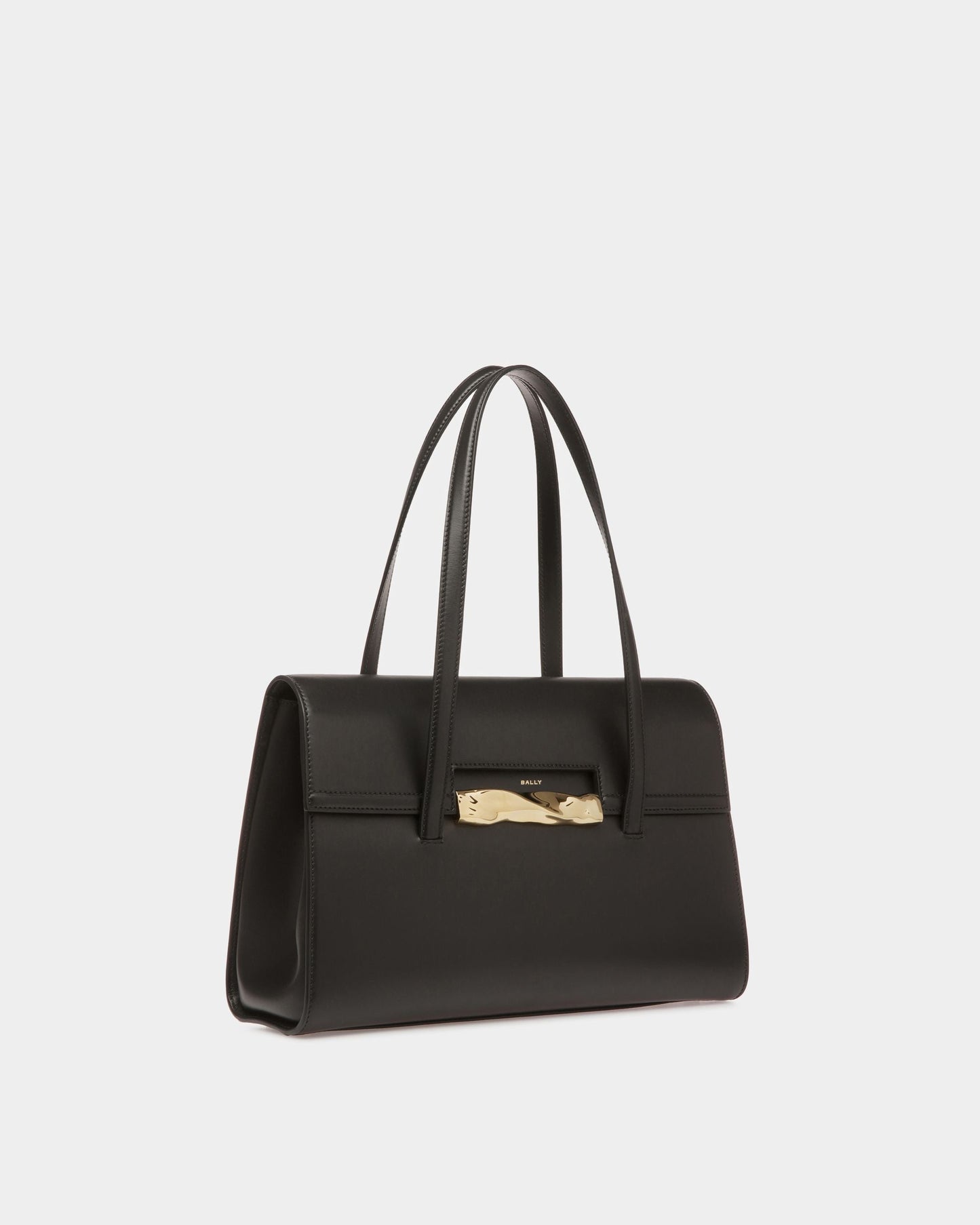 Baroque Fold | Women's Shoulder Bag | Black Leather | Bally | Still Life 3/4 Front