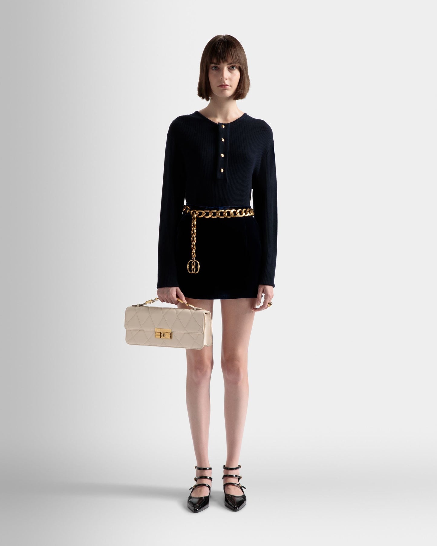 Logo Crossbody Large | Women's Crossbody | Bone Leather | Bally | On Model Front
