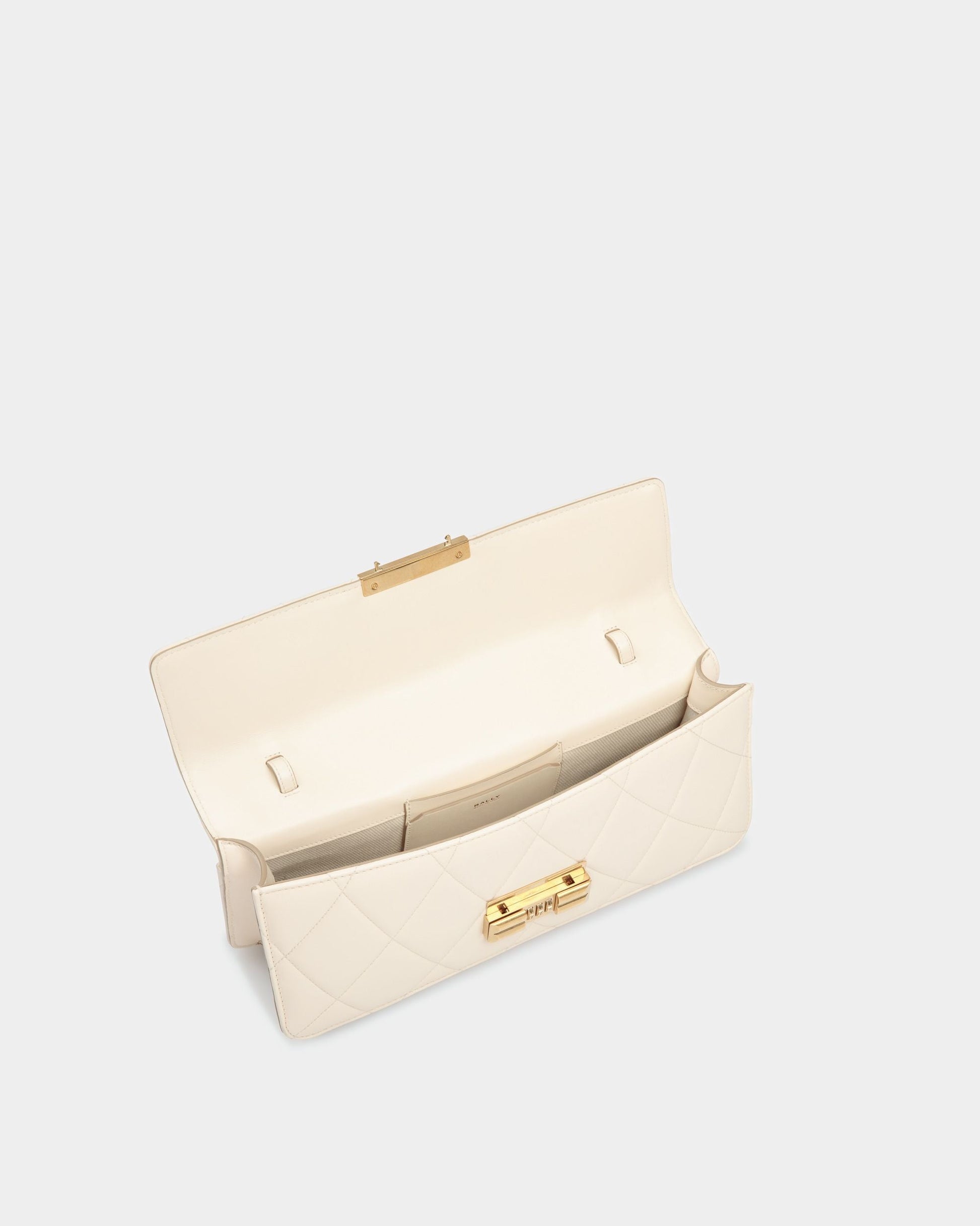 Logo Crossbody Large | Women's Crossbody | Bone Leather | Bally | Still Life Open / Inside
