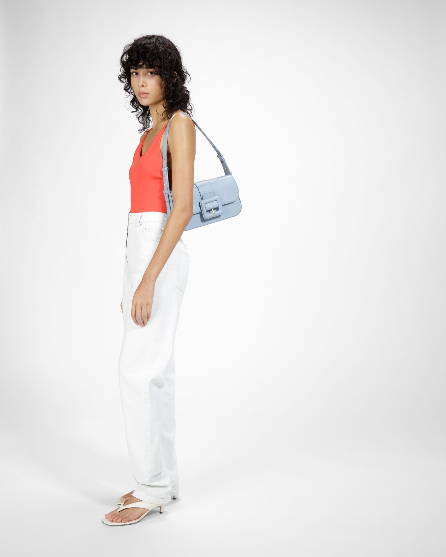 Jadha Leather Shoulder Bag In Light Blue