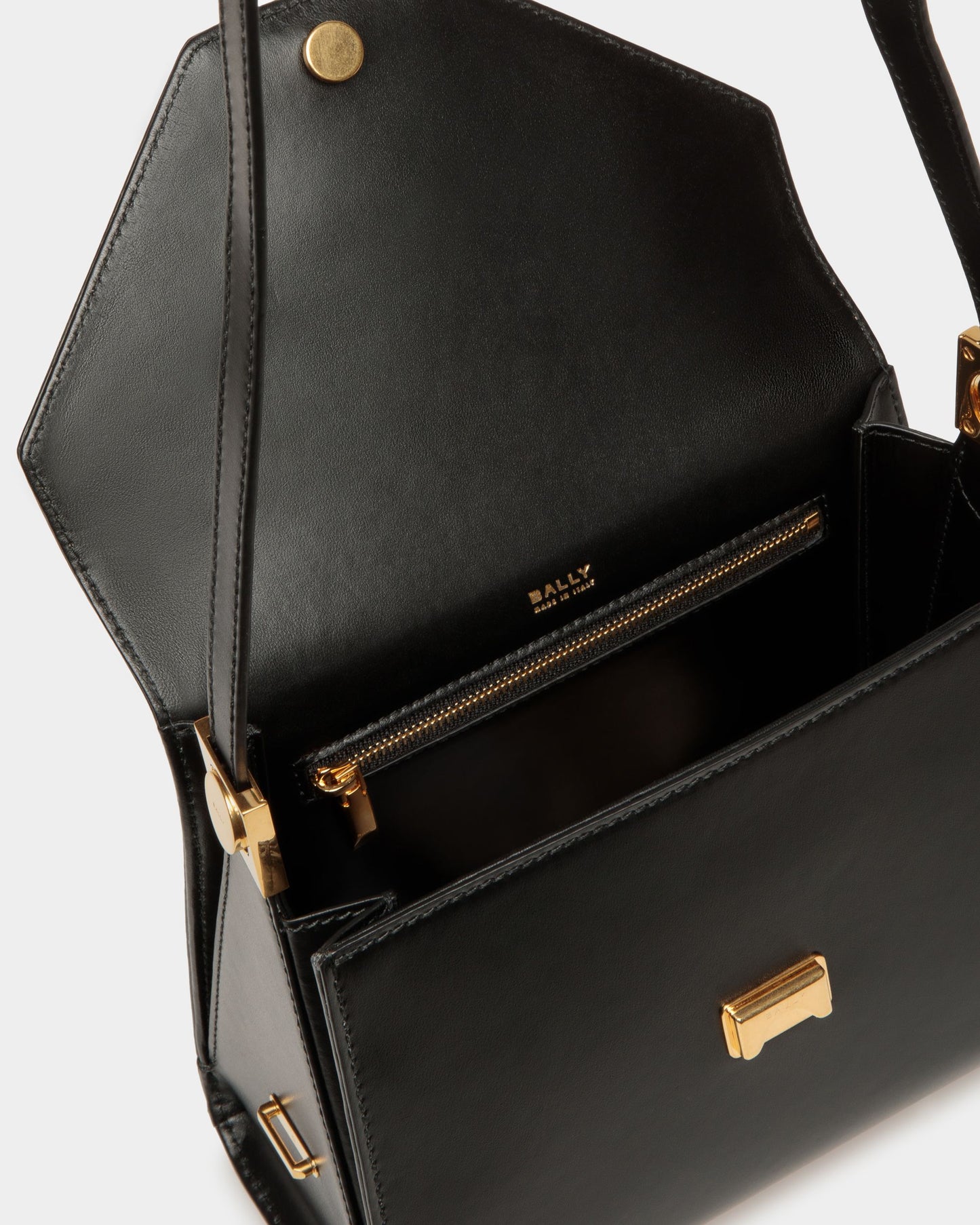 Emblem Top Handle Bag In Black Leather