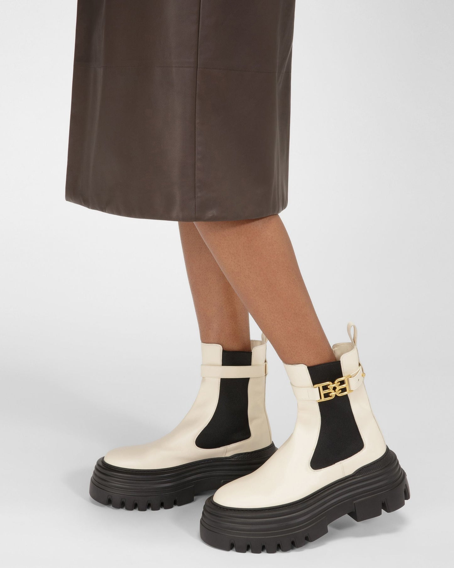 Greby Leather Booties In Bone