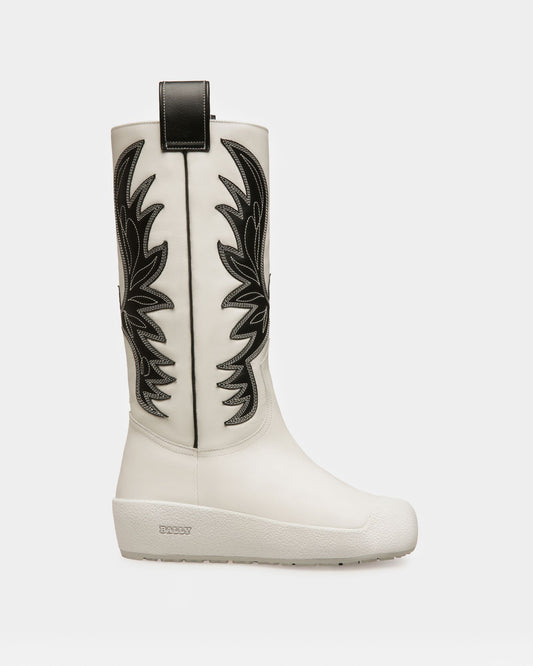Chambery Leather Long Boots In White & Black