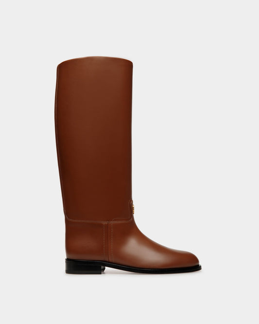 Hollie | Women's Long Boots | Brown Leather | Bally | Still Life Side