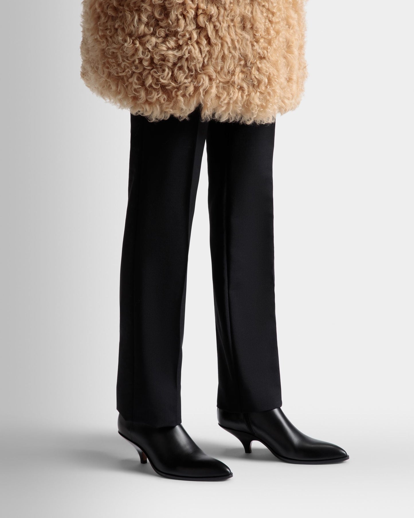 Leah | Women's Booties | Black Leather | Bally | On Model Close Up