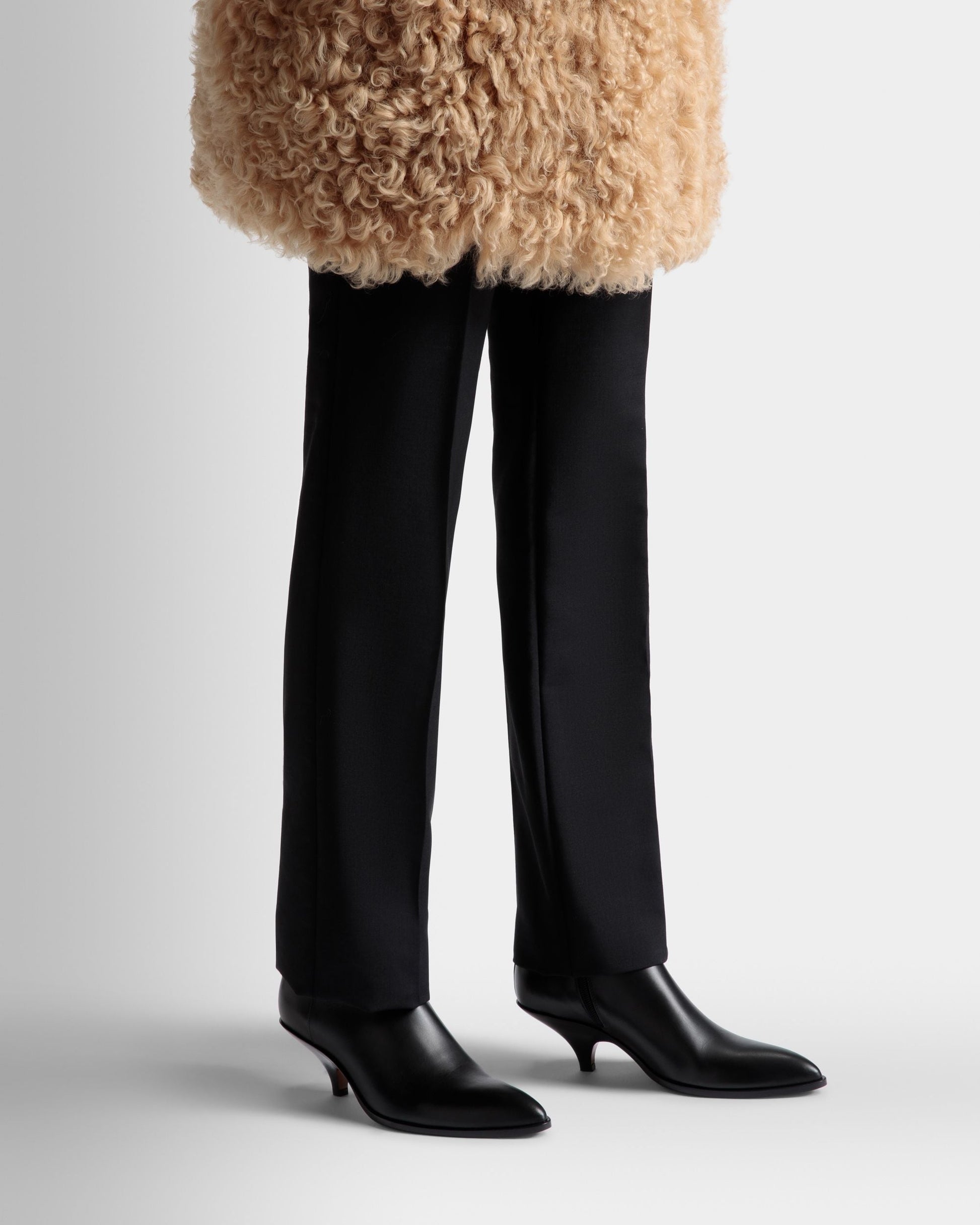 Leah | Women's Booties | Black Leather | Bally | On Model Close Up