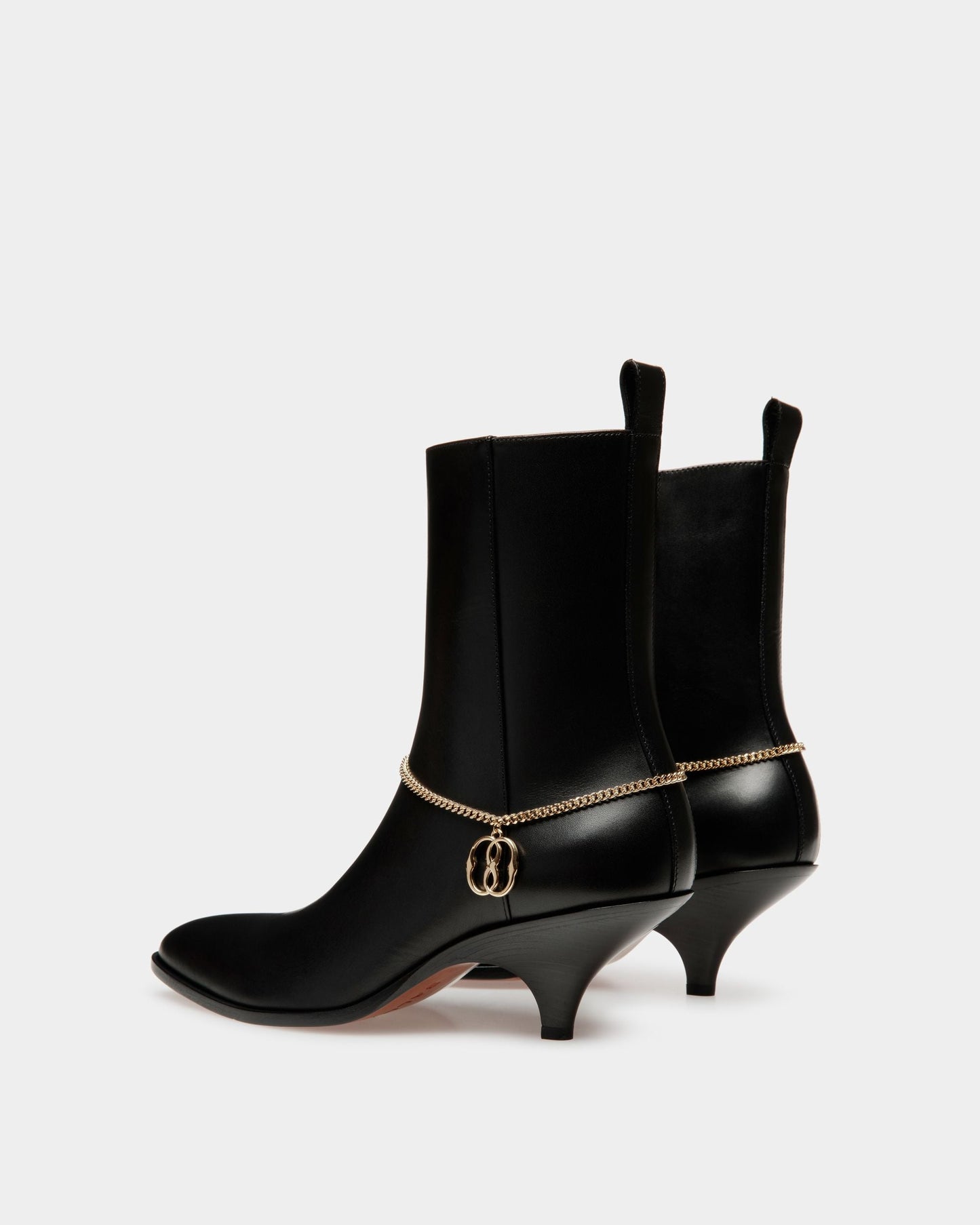 Leah | Women's Booties | Black Leather | Bally | Still Life 3/4 Back
