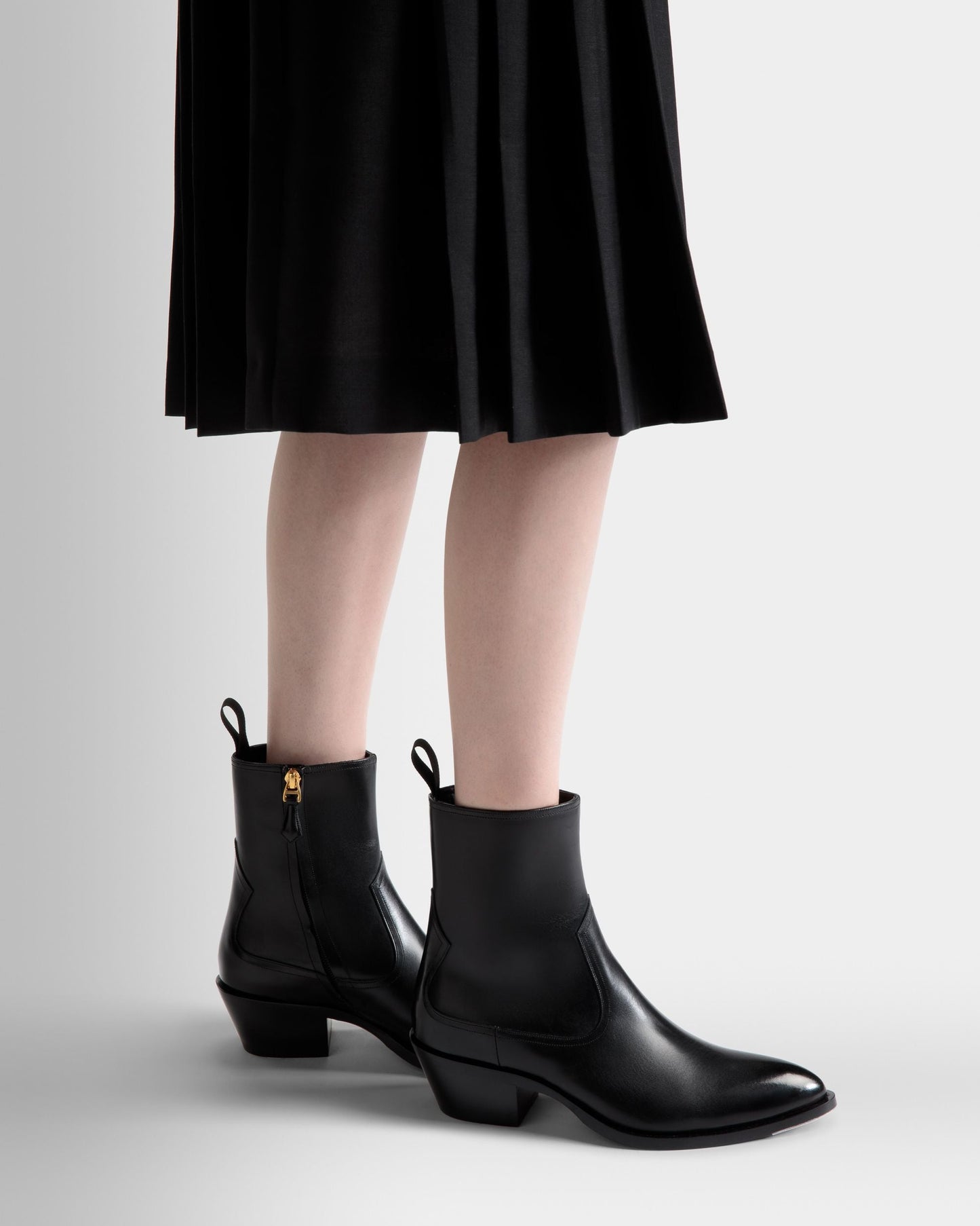 Gaiman | Women's Booties | Black Leather | Bally | On Model Close Up