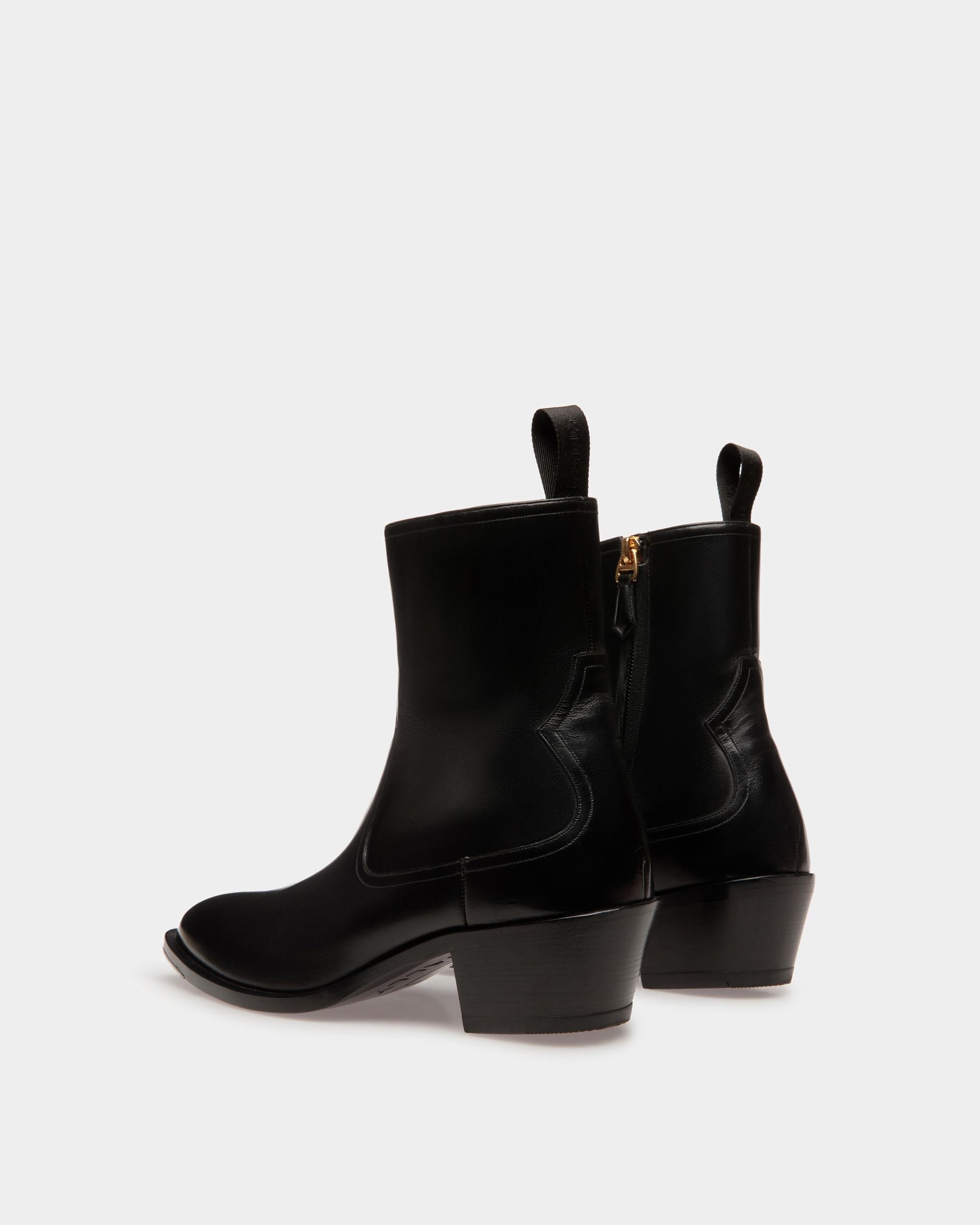 Gaiman | Women's Booties | Black Leather | Bally | Still Life 3/4 Back