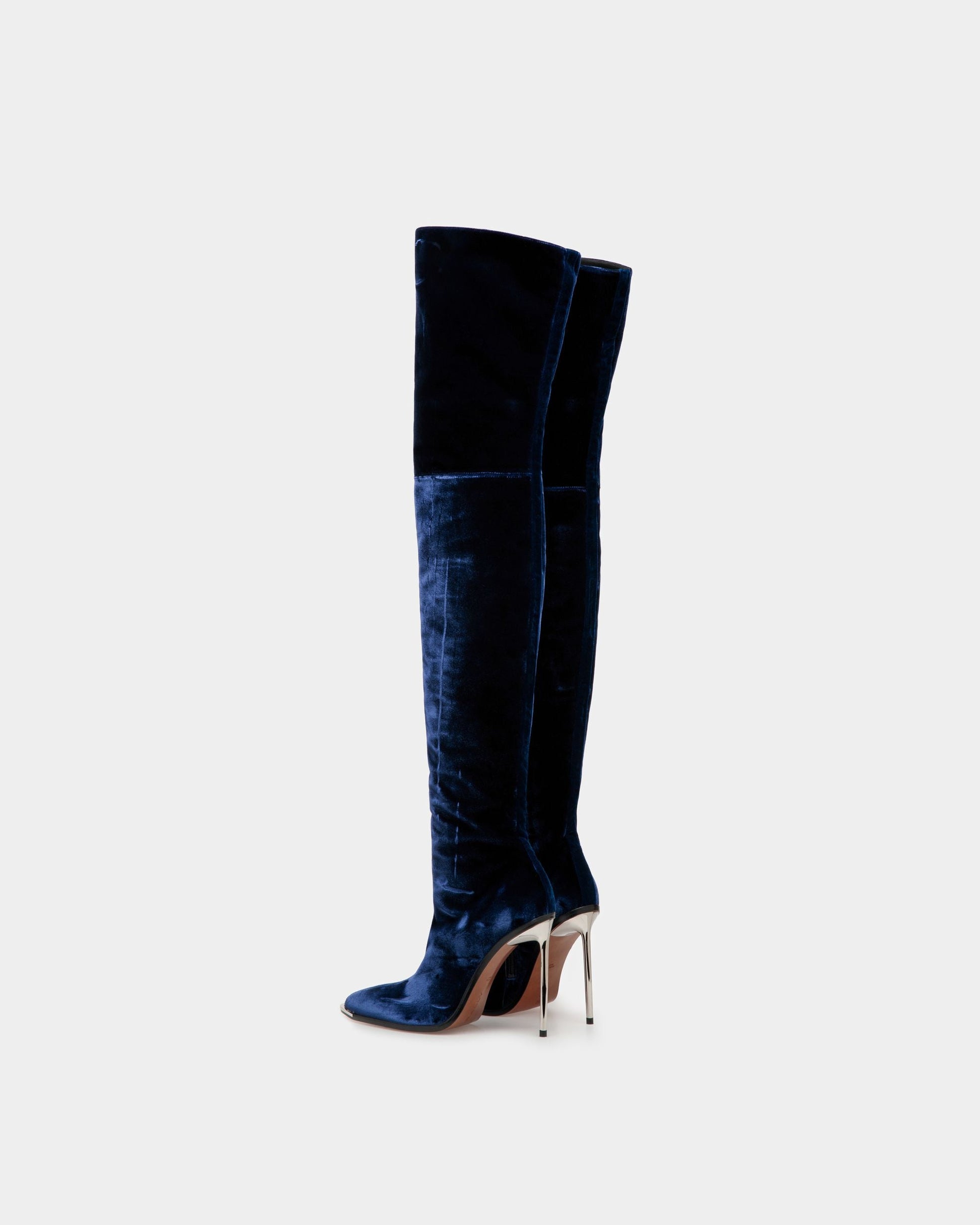 Hedy | Women's Boots | Marine Velvet | Bally | Still Life 3/4 Back